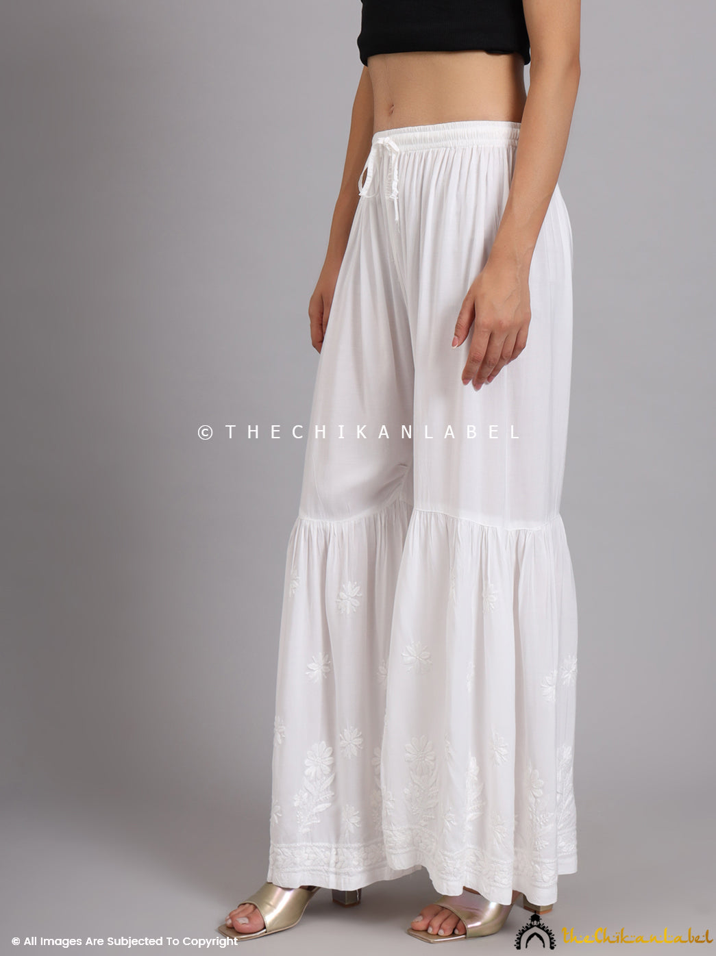 Idayat Modal Single Layer Chikankari Garara - White