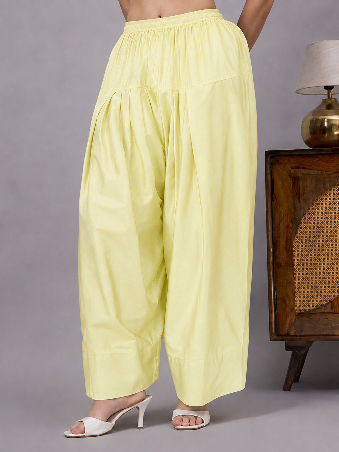 Kashvi Chanderi Chikankari Kurta Farshi Salwar Set with Dupatta - Yellow