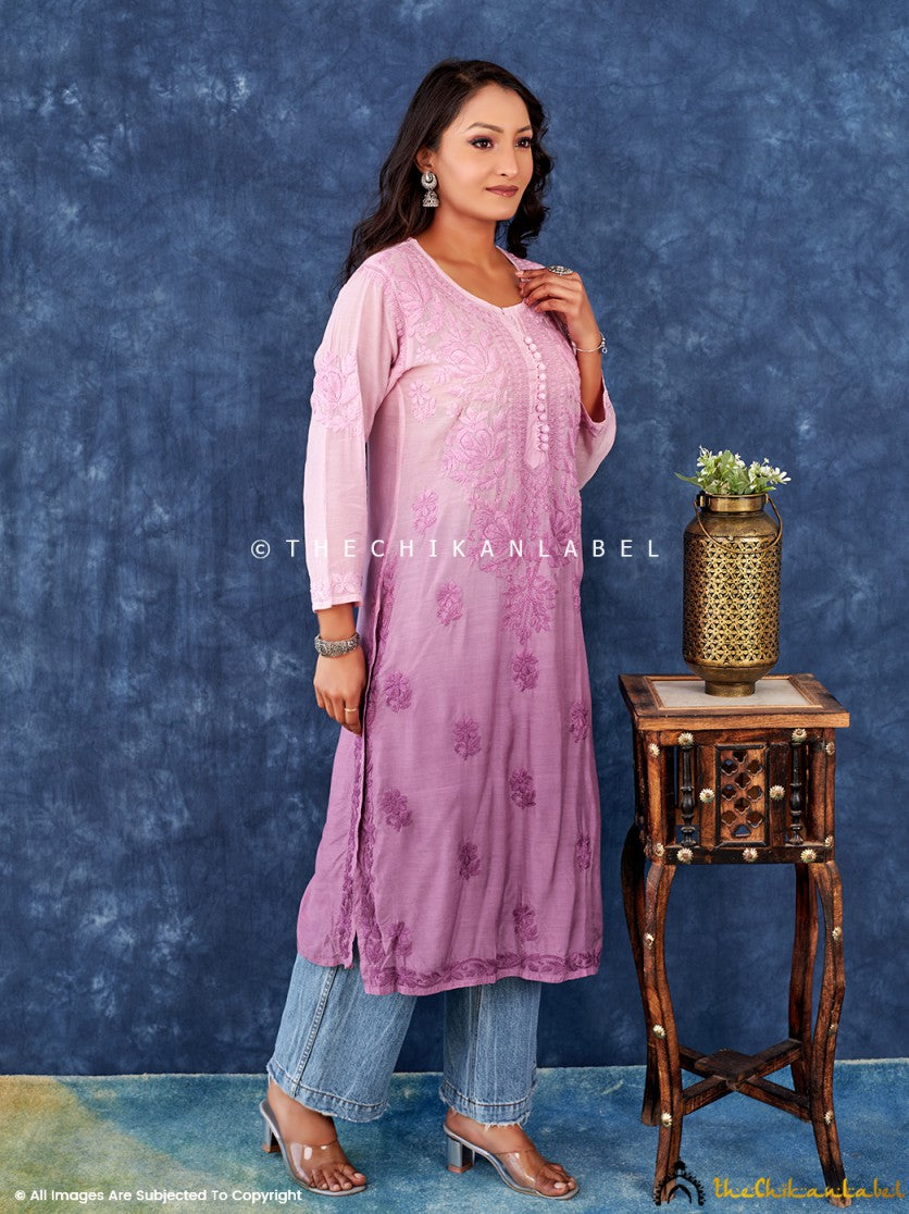 Mauve Muslin Chikankari Straight Kurta , Chikankari Straight Kurta in Muslin fabric For Woman
