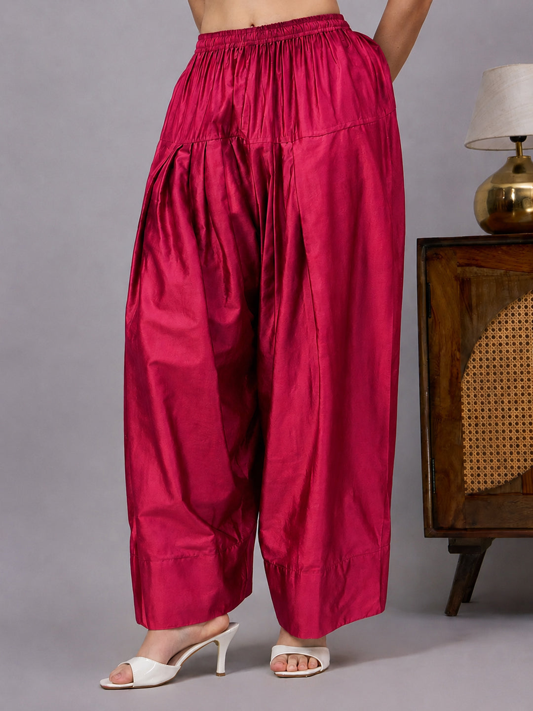 Kashvi Chanderi Chikankari Kurta Farshi Salwar Set with Dupatta - Hot Pink