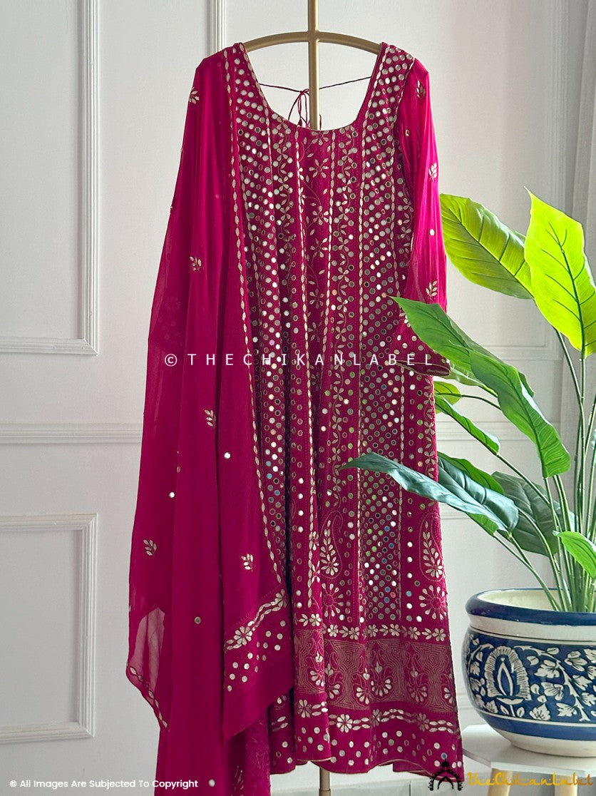 Rani Pink Sufiya Viscose Chikankari Anarkali