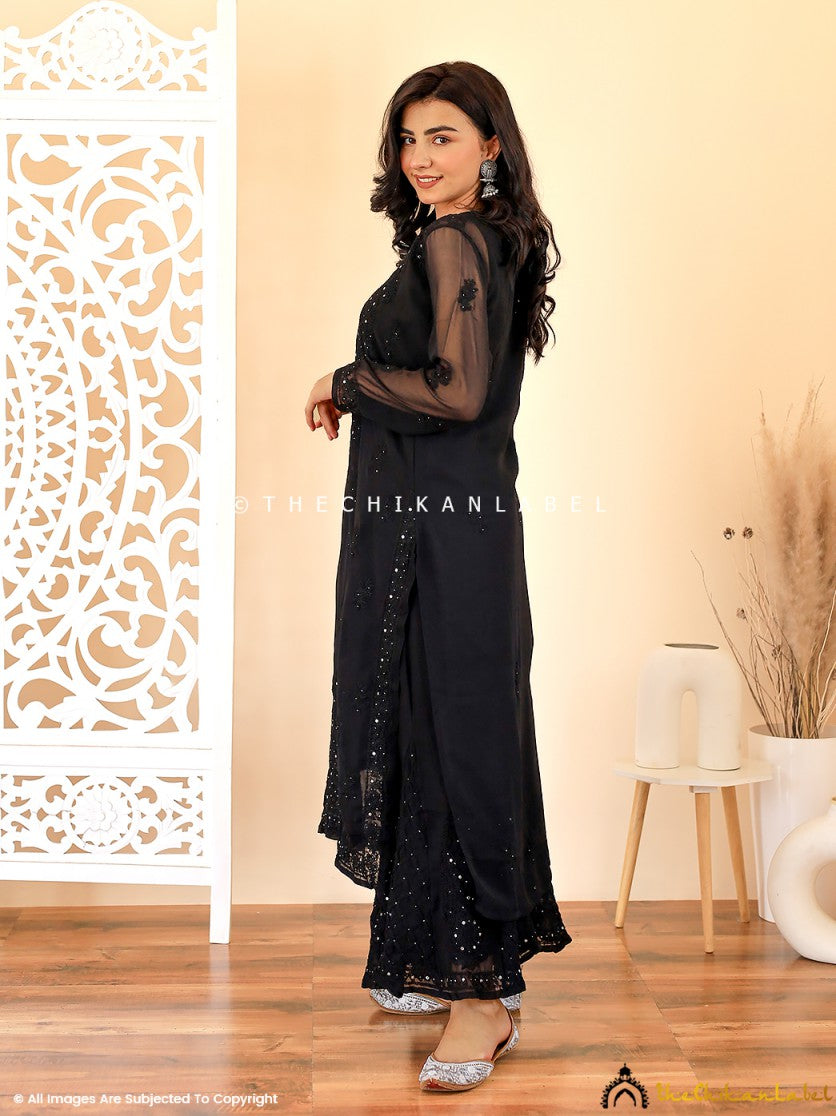 Black Zainab Georgette Chikankari Kurta Sharara Set