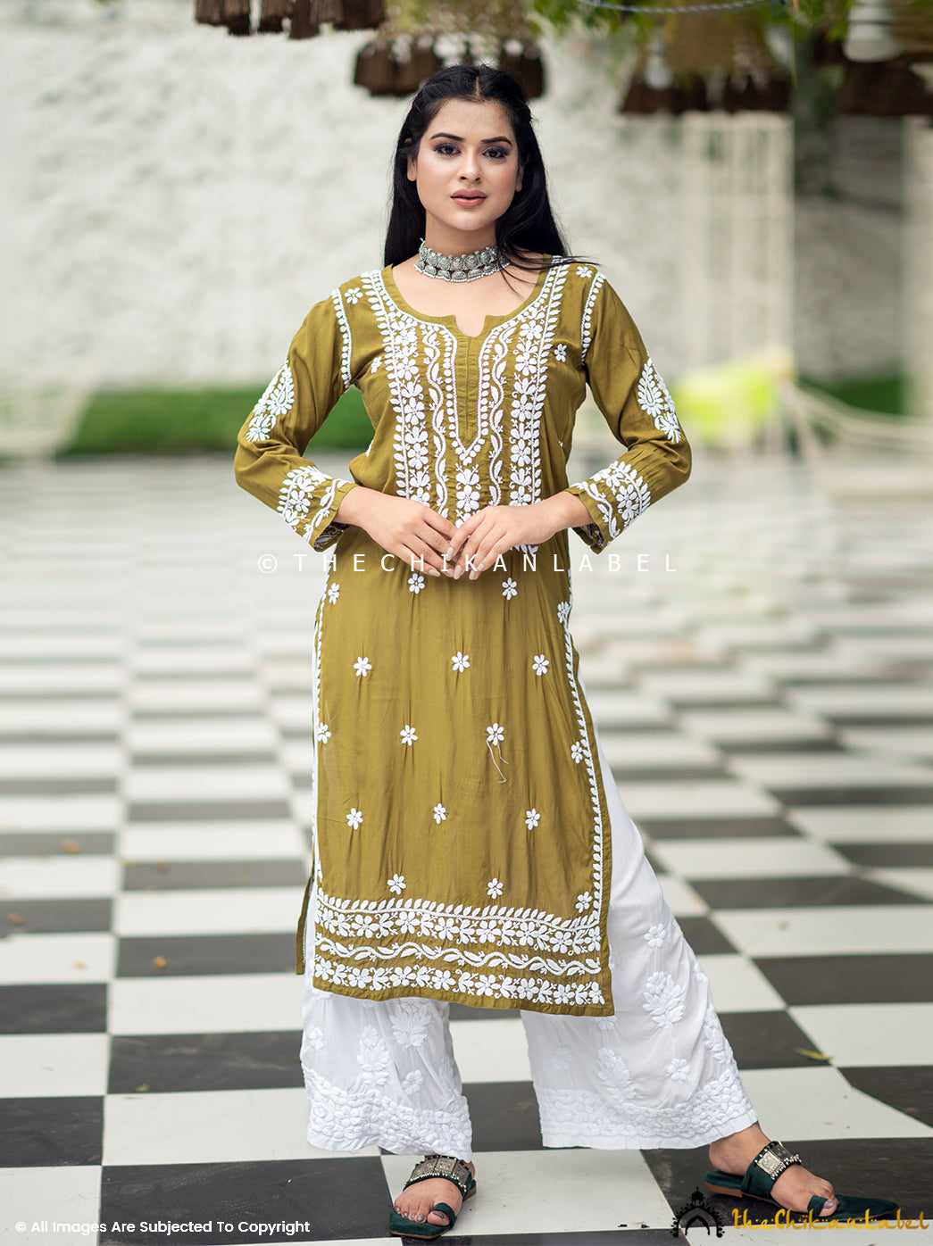 Amara chikankari kurta in mehndi green perfect for summer wear