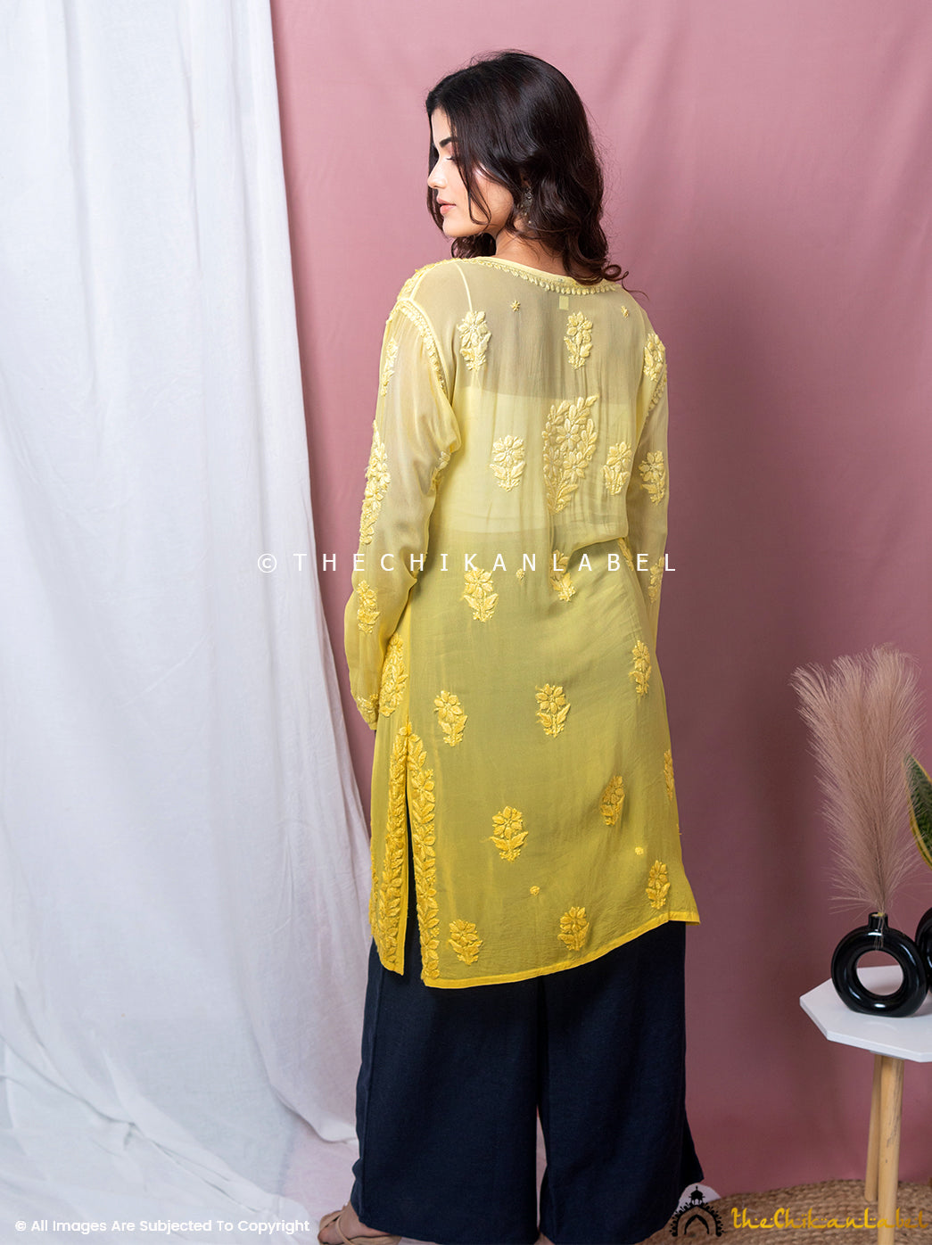 Yellow Rihana Viscose Chikankari Tunic Top