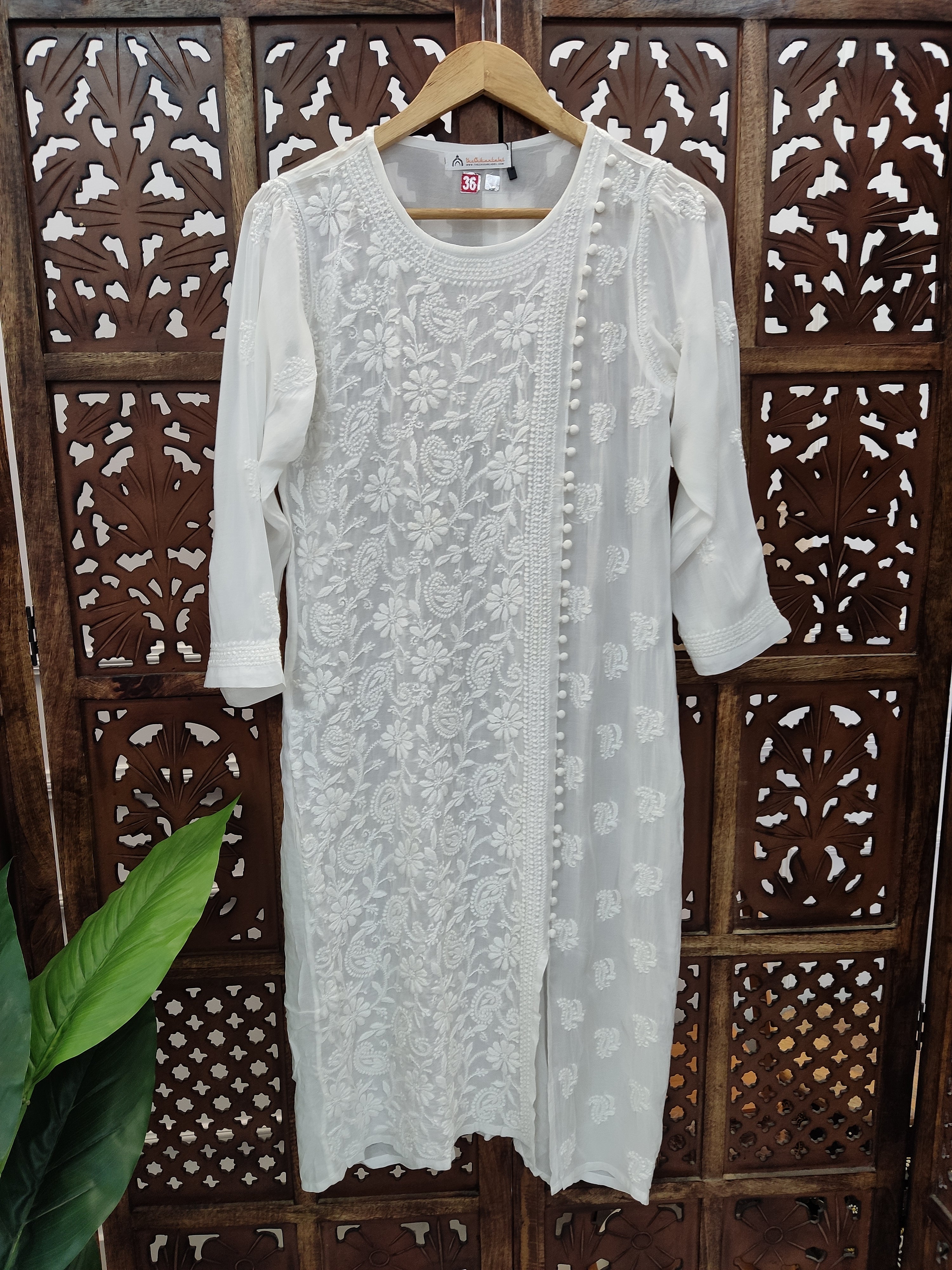 White Muslin Chikankari Straight Kurti