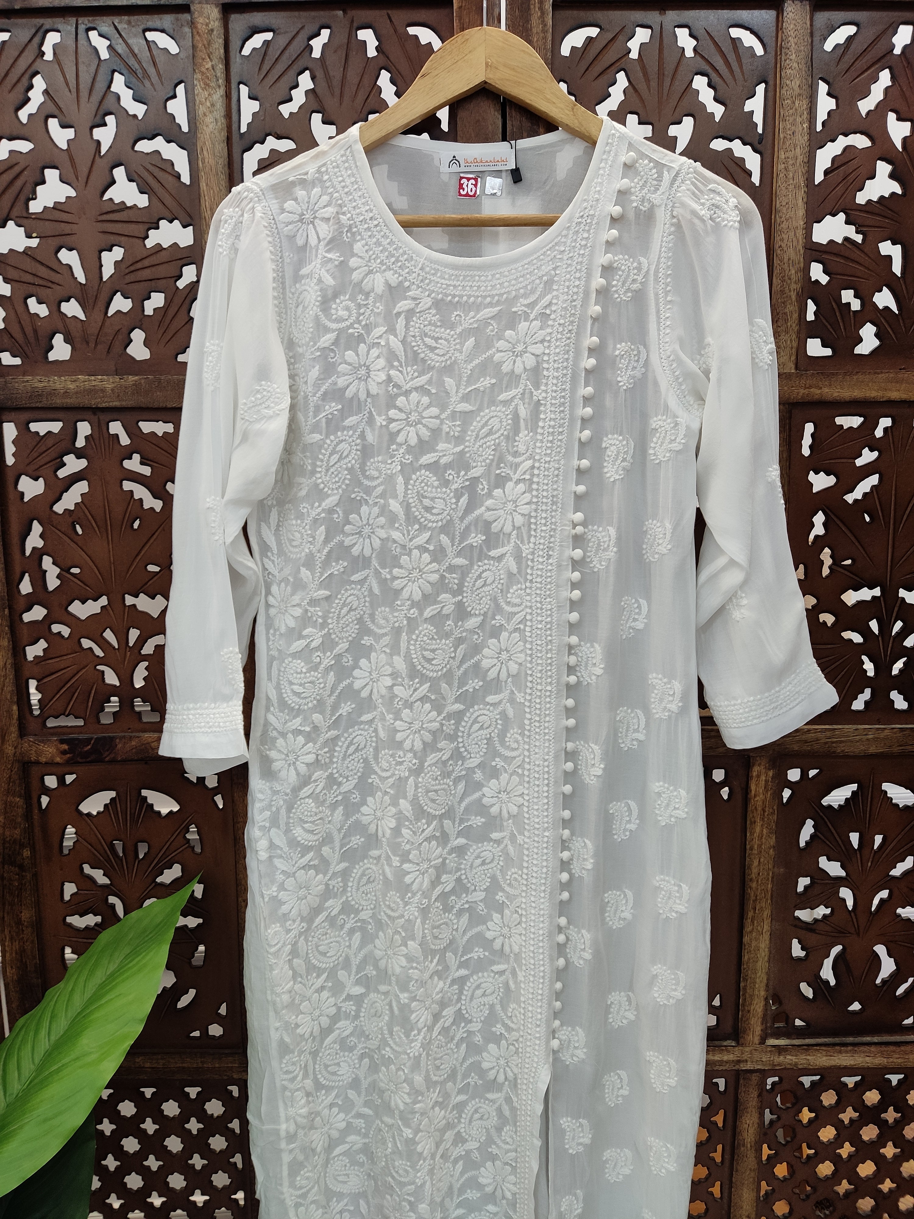 White Muslin Chikankari Straight Kurti