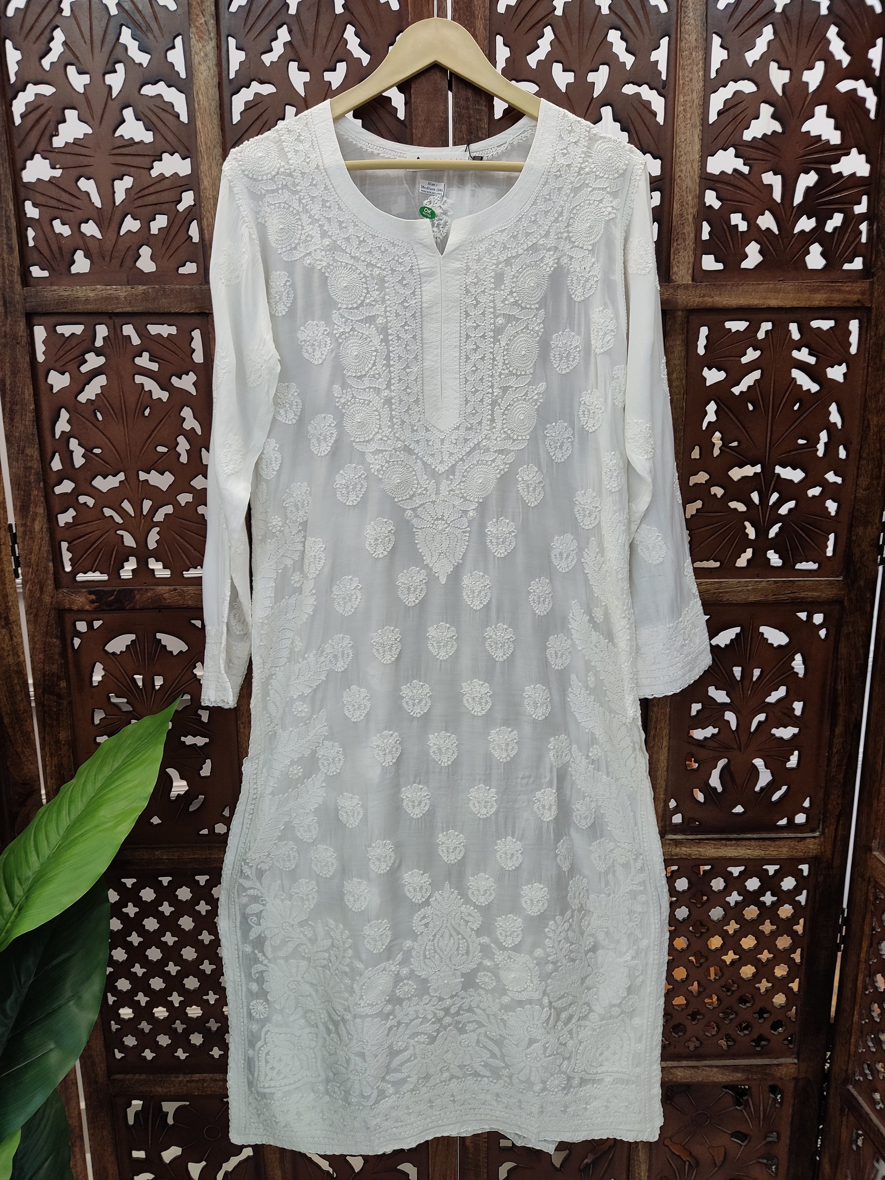 White Muslin Chikankari Straight Kurti