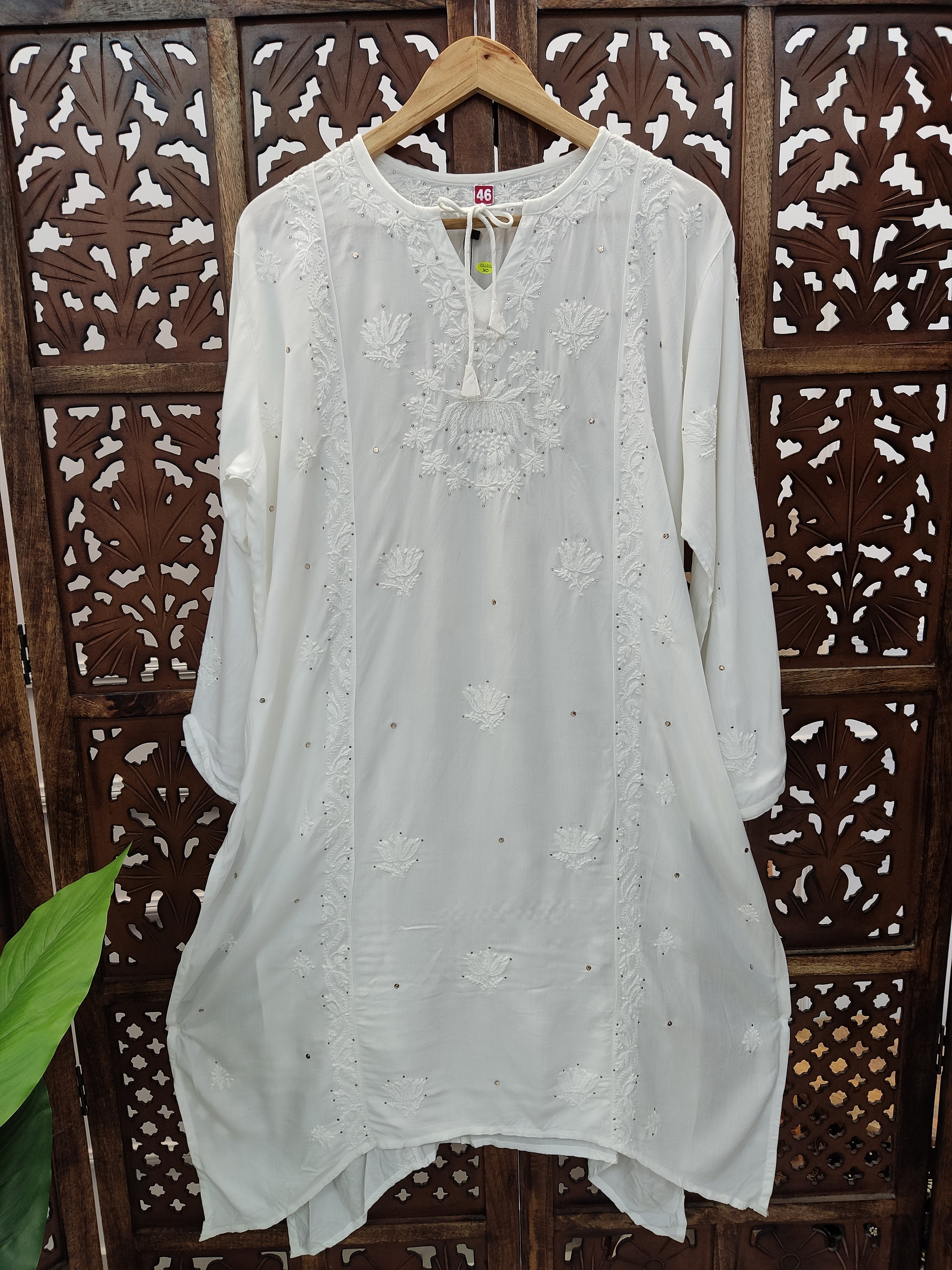 White Muslin Mukaish Chikankari Straight Kurti