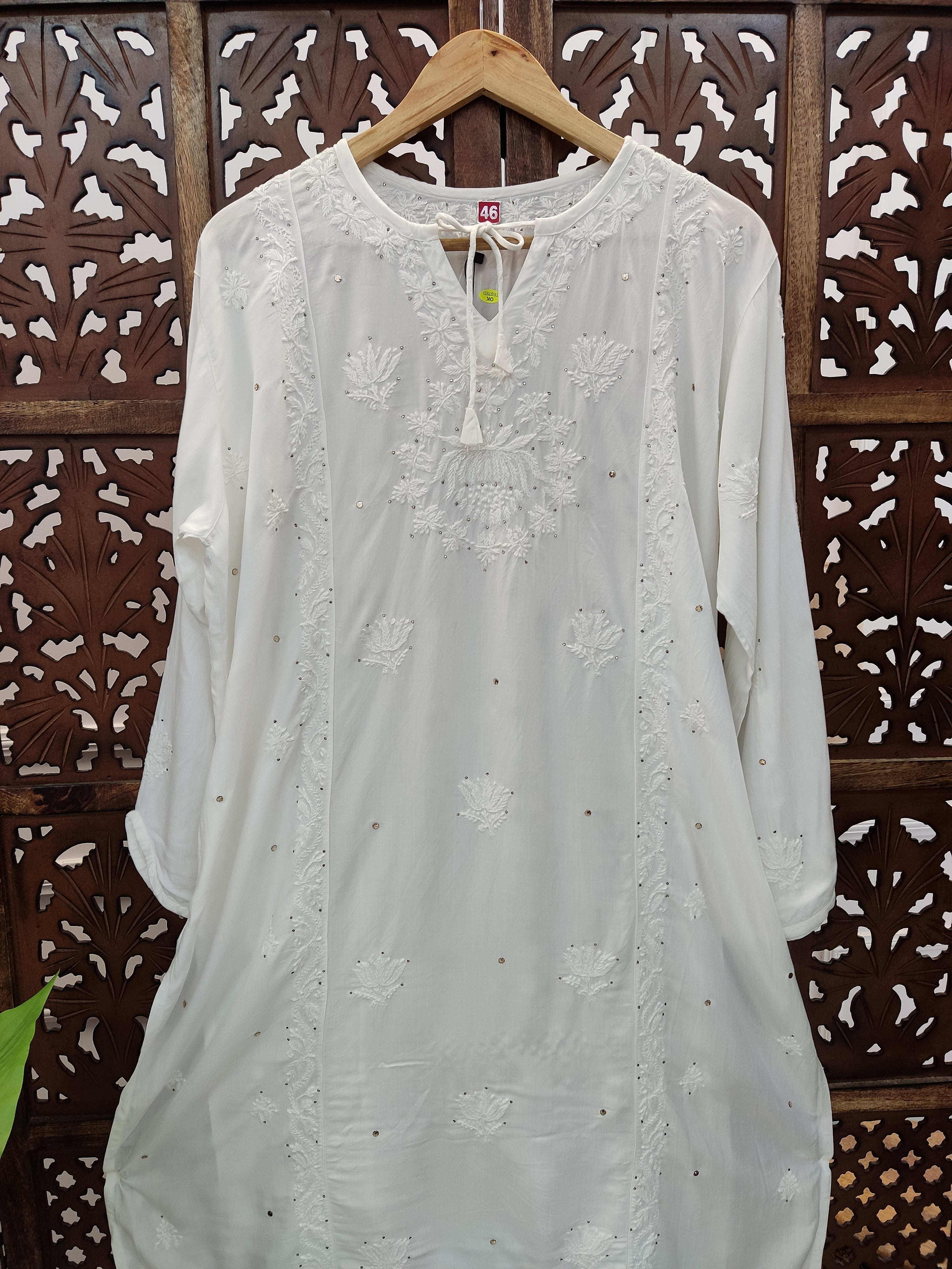White Muslin Mukaish Chikankari Straight Kurti