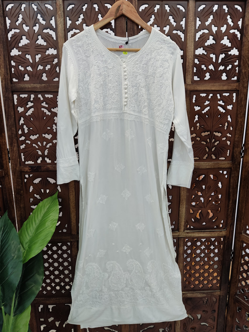 White Rayon Chikankari Anarkali Kurti