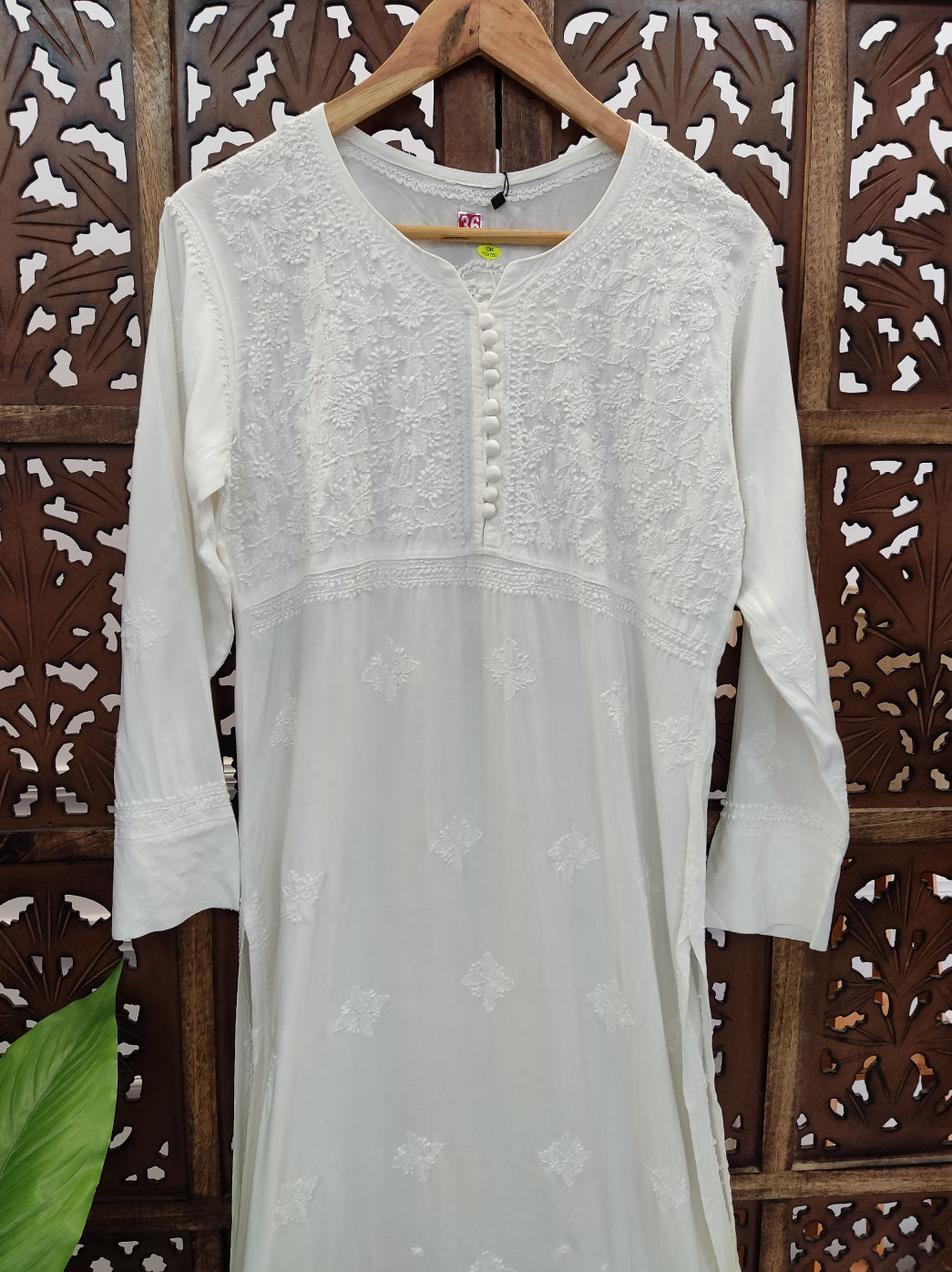 White Rayon Chikankari Anarkali Kurti