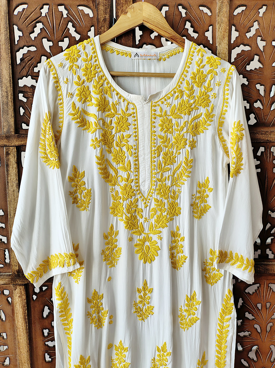 Yellow Modal Chikankari Straight Kurti