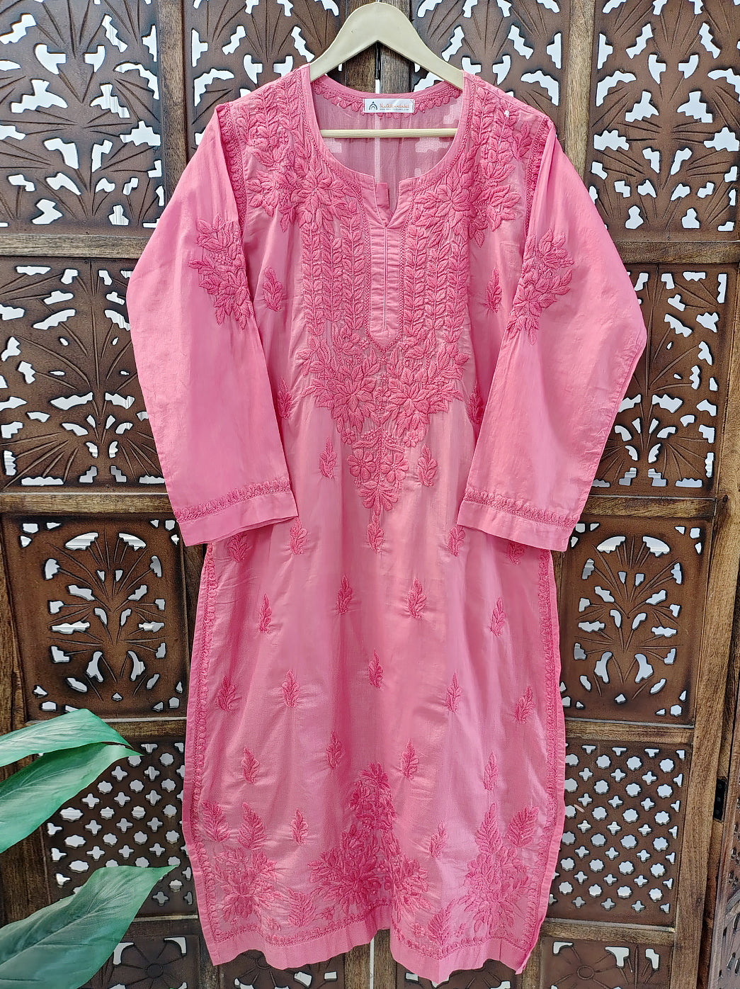 Coral Cotton Chikankari Straight Kurti