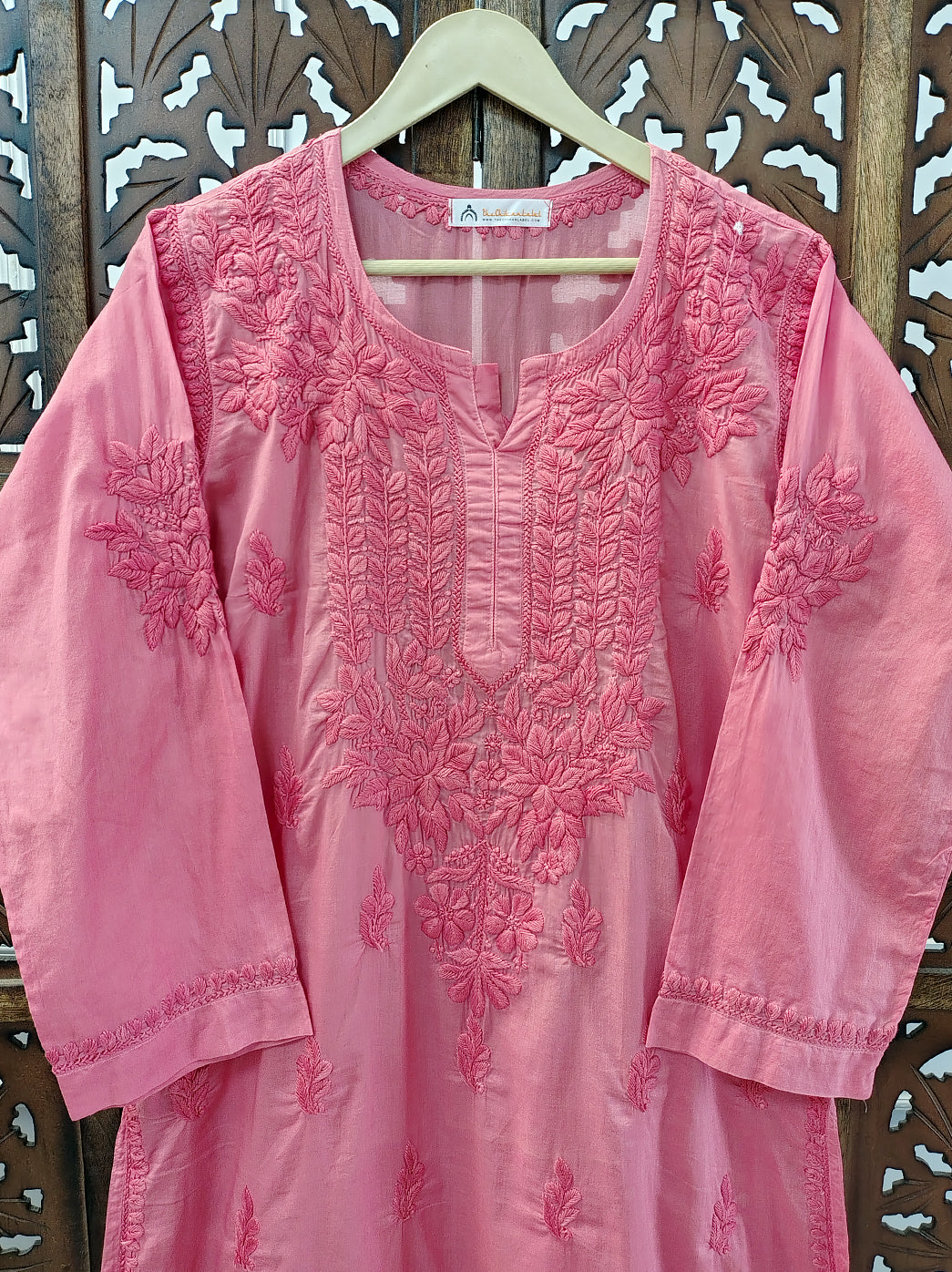 Coral Cotton Chikankari Straight Kurti