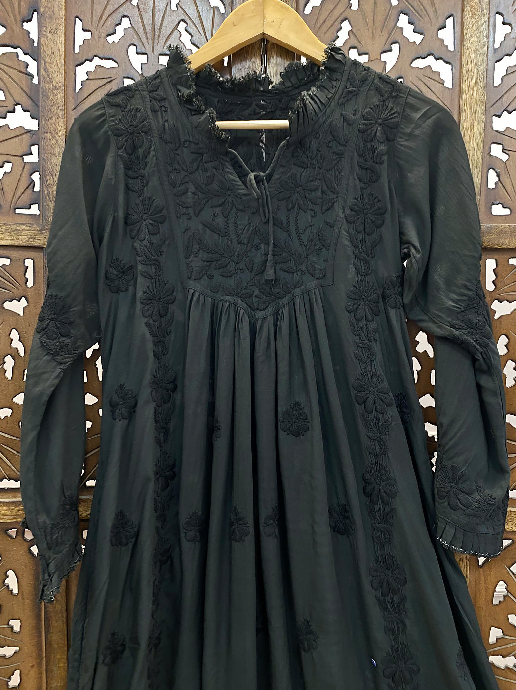 Black Modal Chikankari A-Line Kurti