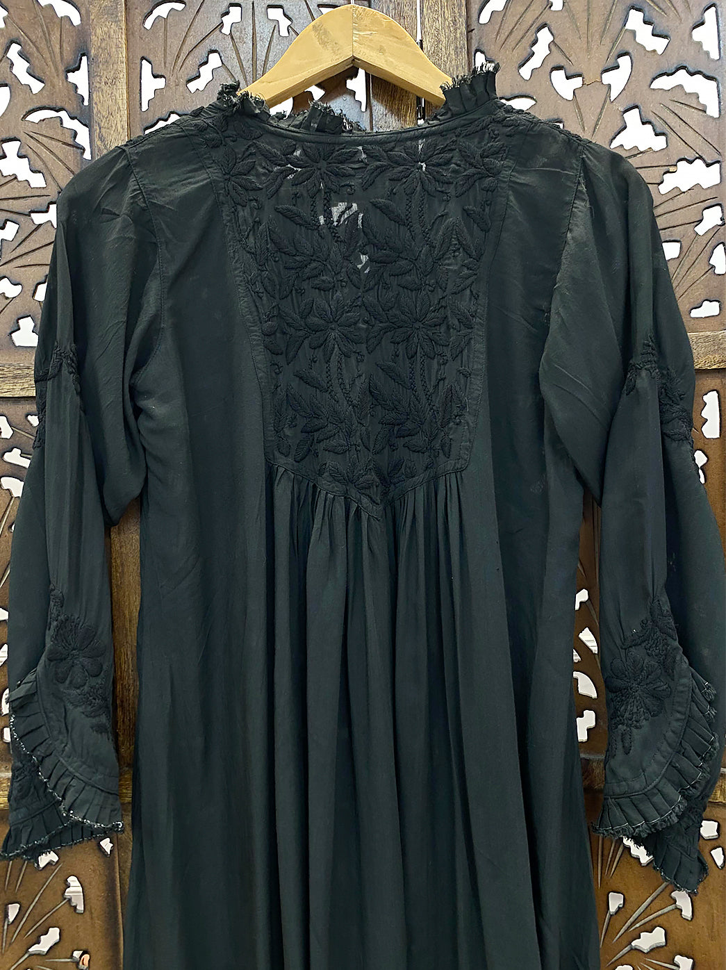 Black Modal Chikankari A-Line Kurti