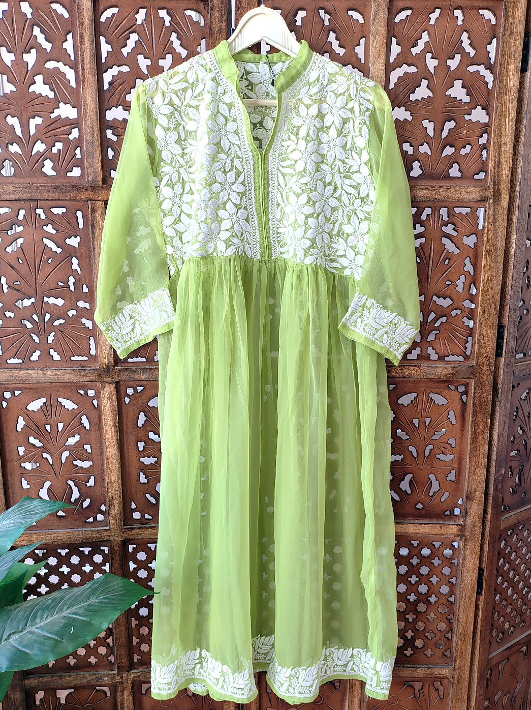 Pista Green Georgette Chikankari Kurti