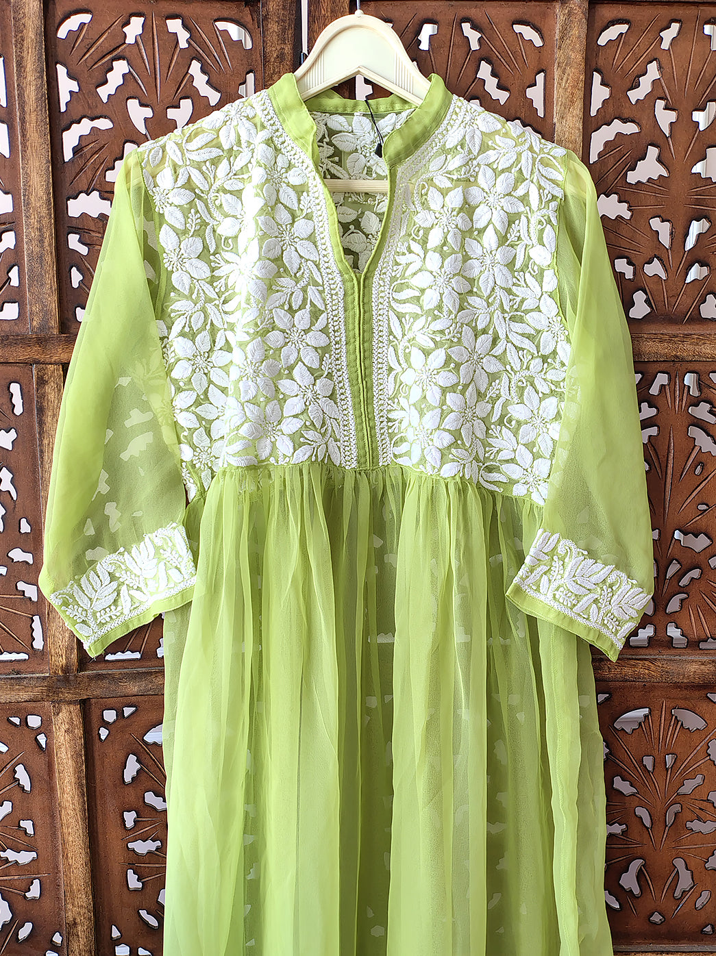 Pista Green Georgette Chikankari Kurti