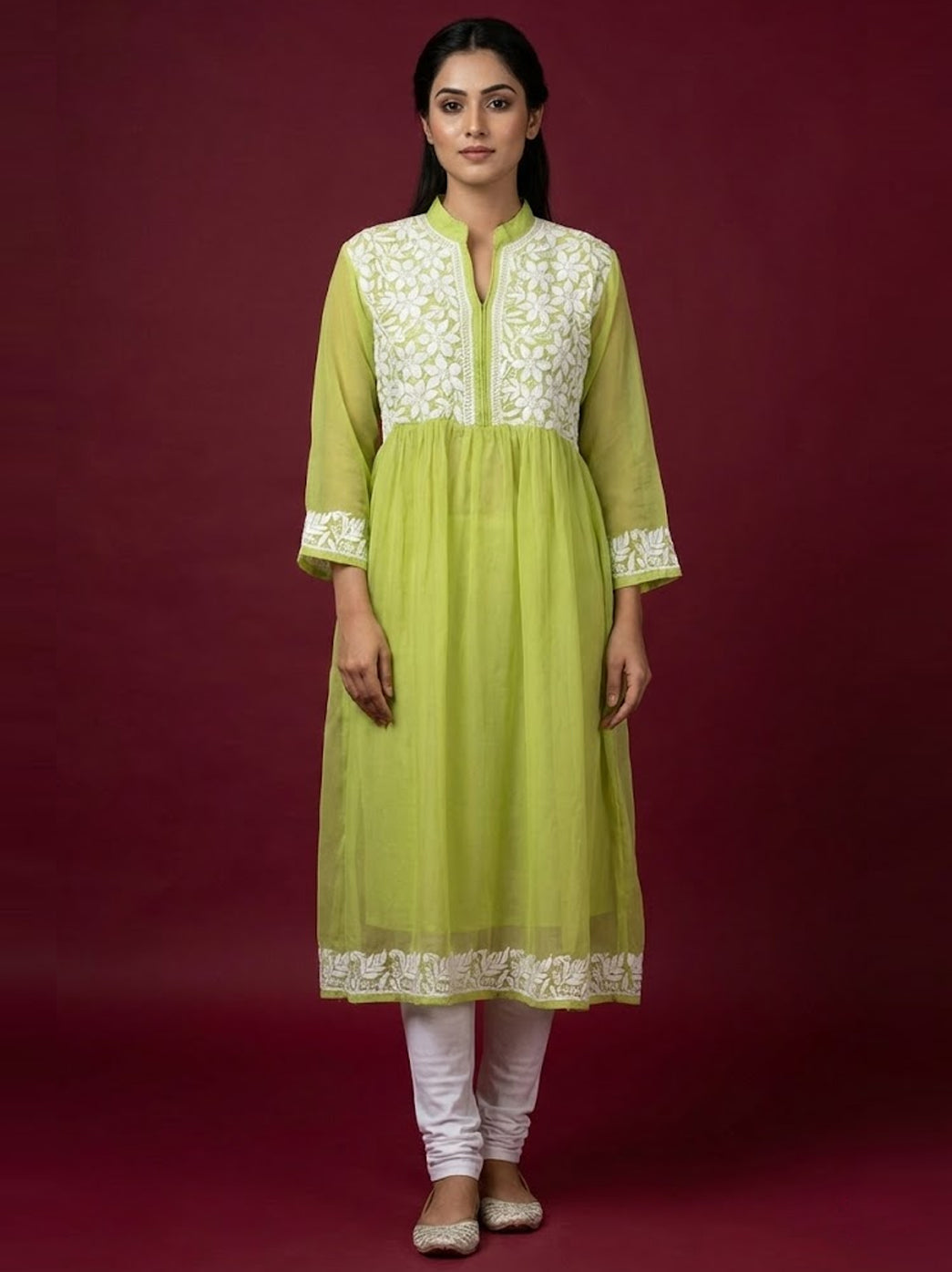 Pista Green Georgette Chikankari Kurti