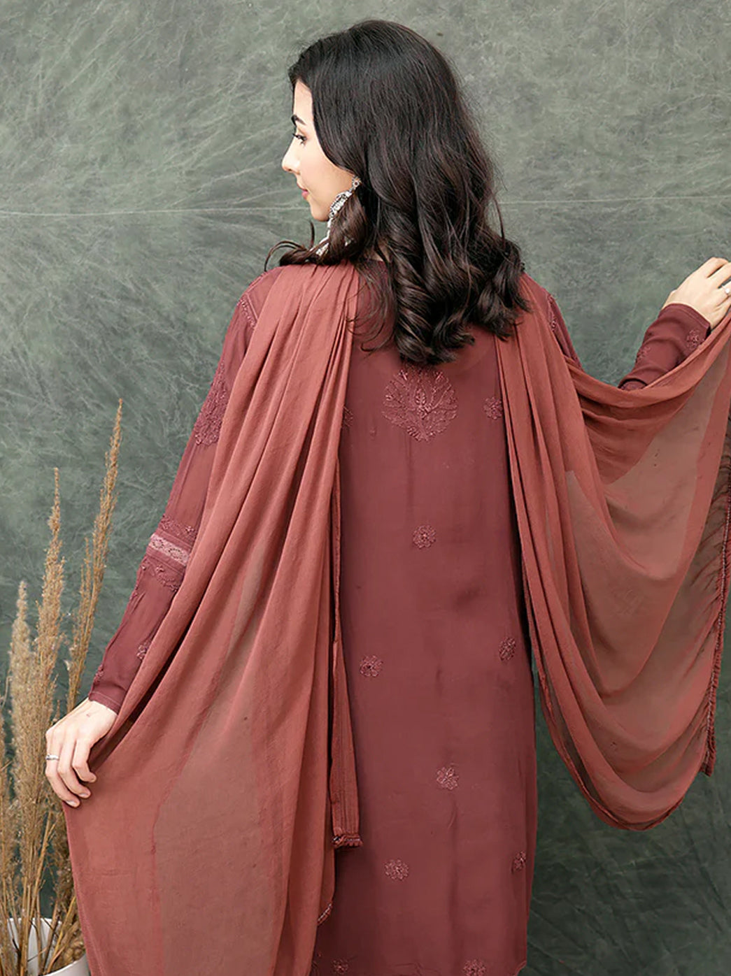 Giva Viscose Chikankari Kurti Garara Set with Dupatta - Choco