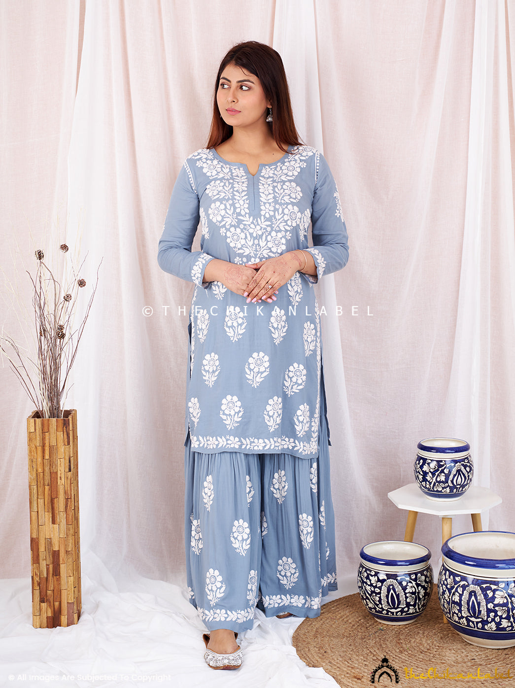 Grey Sun Modal Chikankari Kurta Garara Set ,Chikankari Kurta Garara Set in Modal Fabric for woman