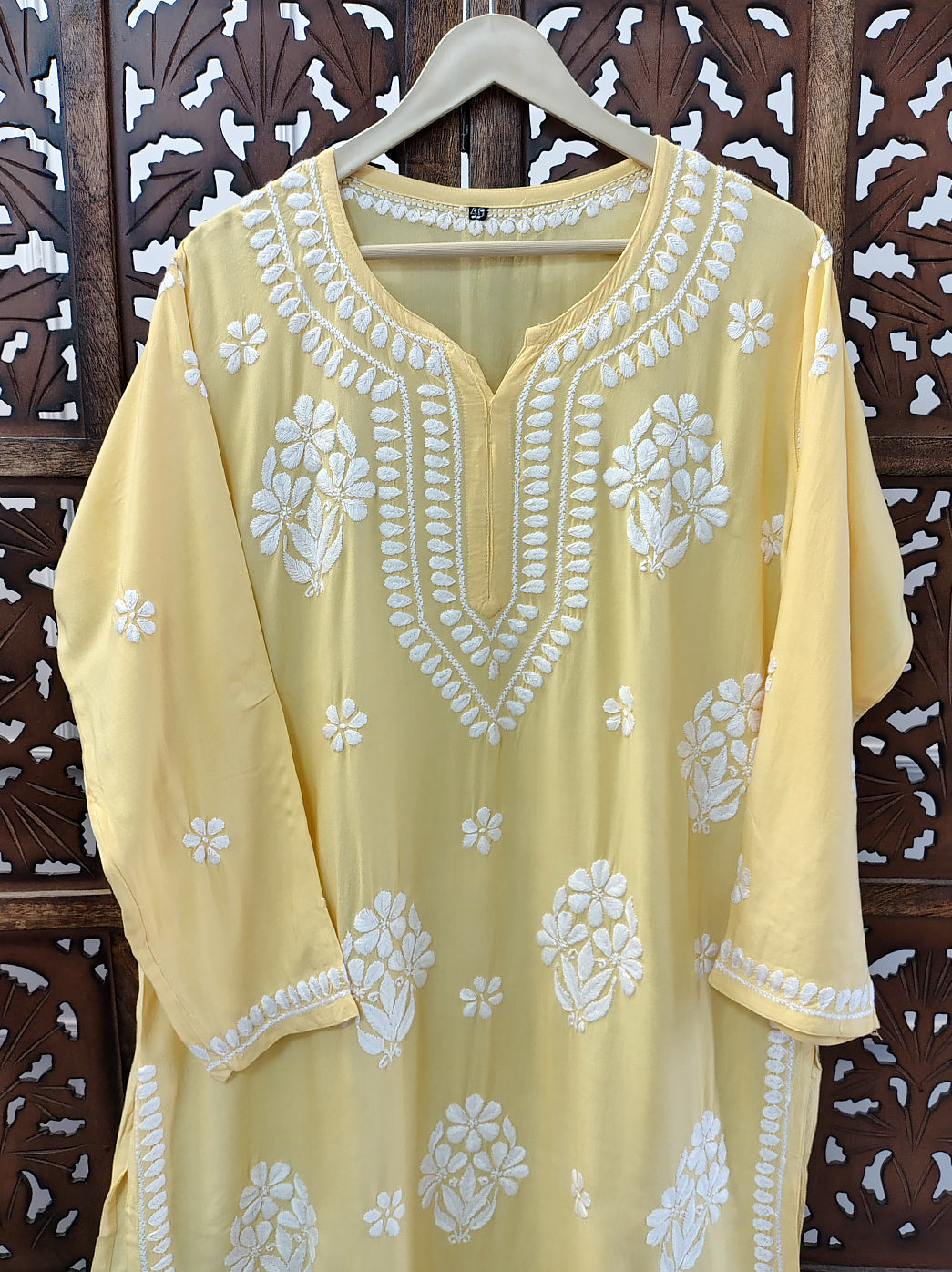 Yellow Rayon Chikankari Straight Kurti