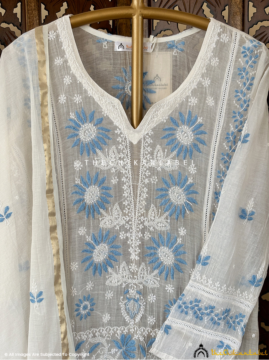 White Neysa Chanderi Mulmul Chikankari Kurti With dupatta