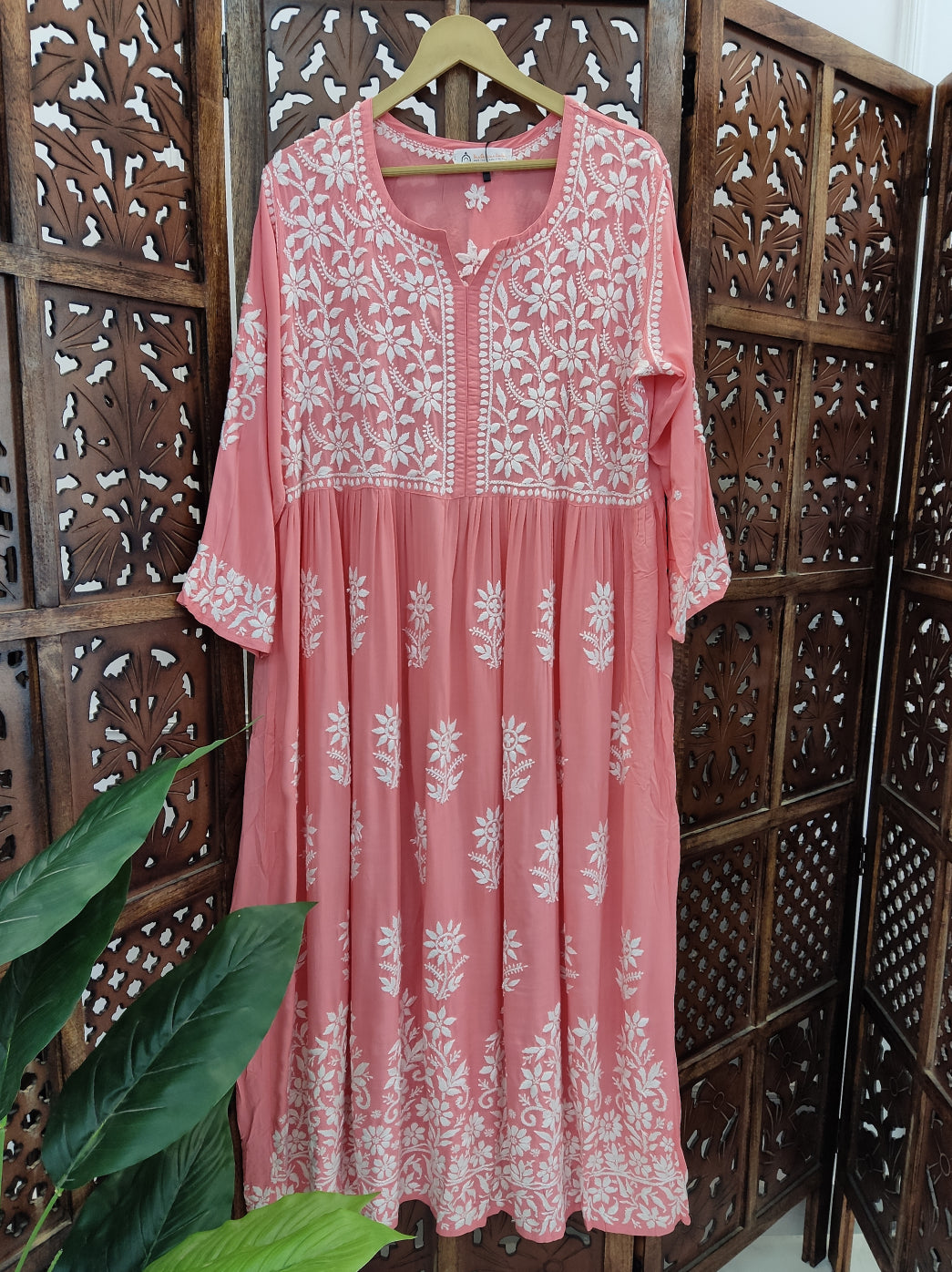 Peach Modal Chikankari Anarkali