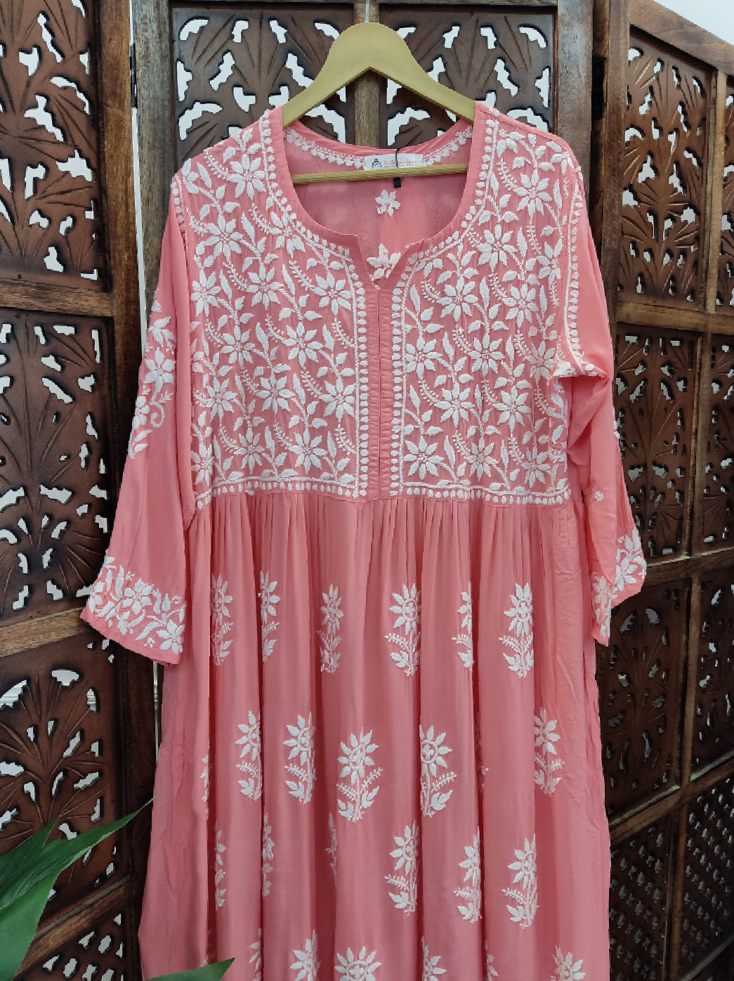 Peach Modal Chikankari Anarkali