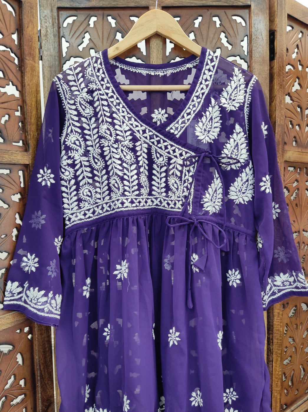 Purple Georgette Chikankari Short Angarkha