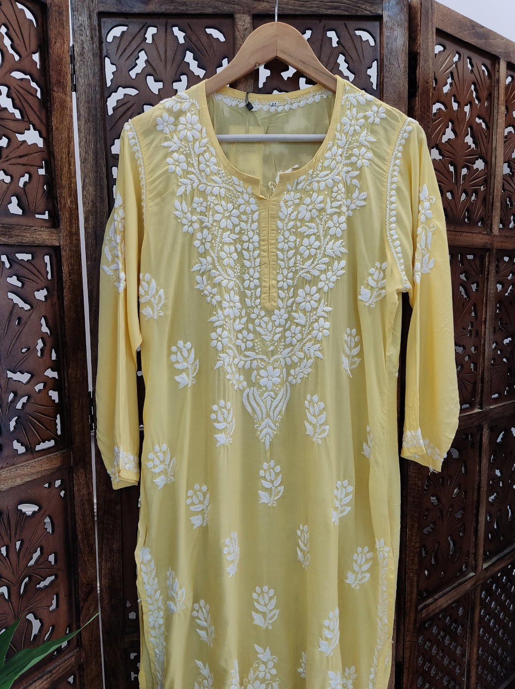 Yellow Modal Chikankari Straight Kurti