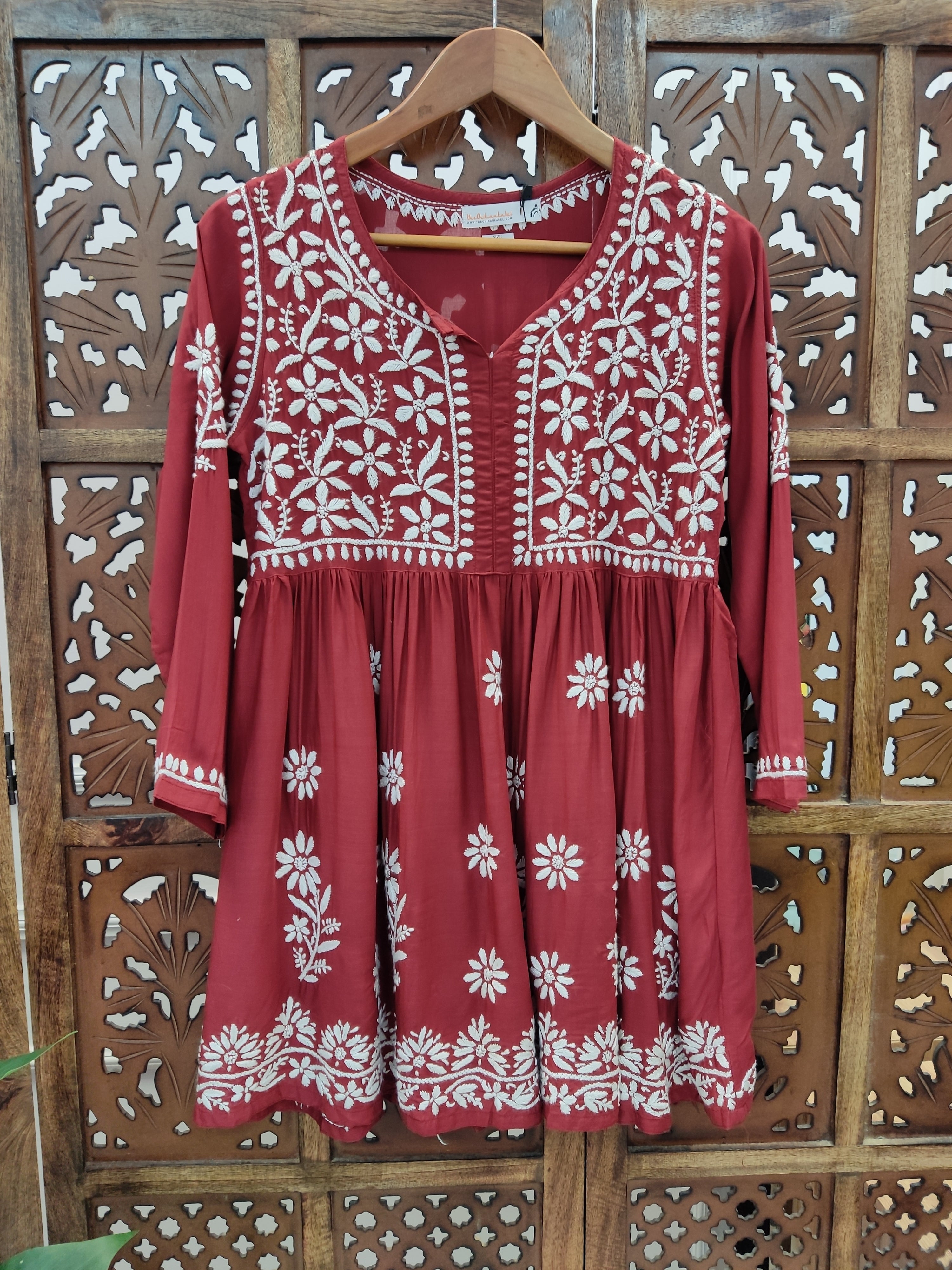 Maroon Modal Chikankari Peplum Tunic Top