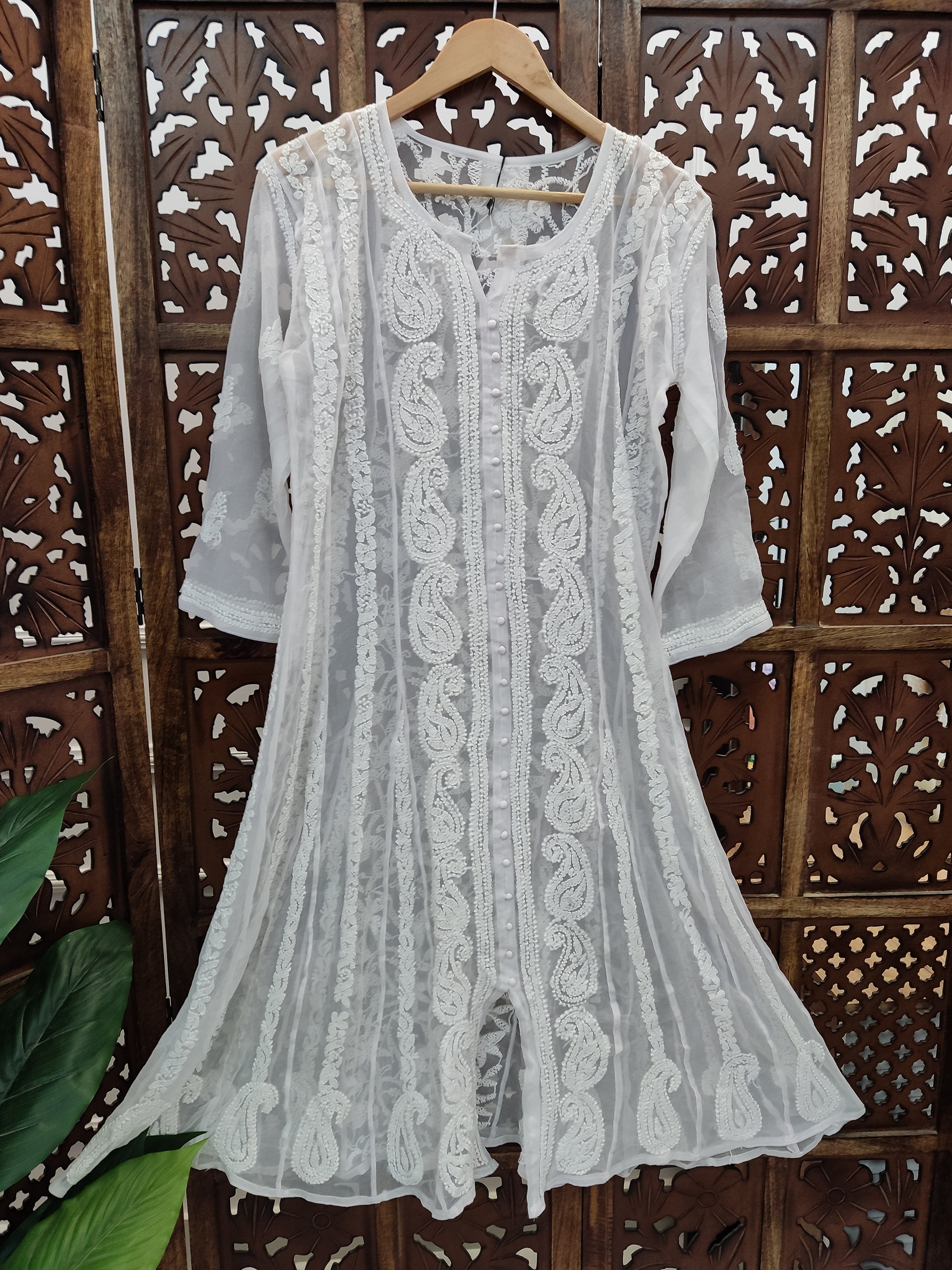 White Georgette Chikankari Straight Kurti