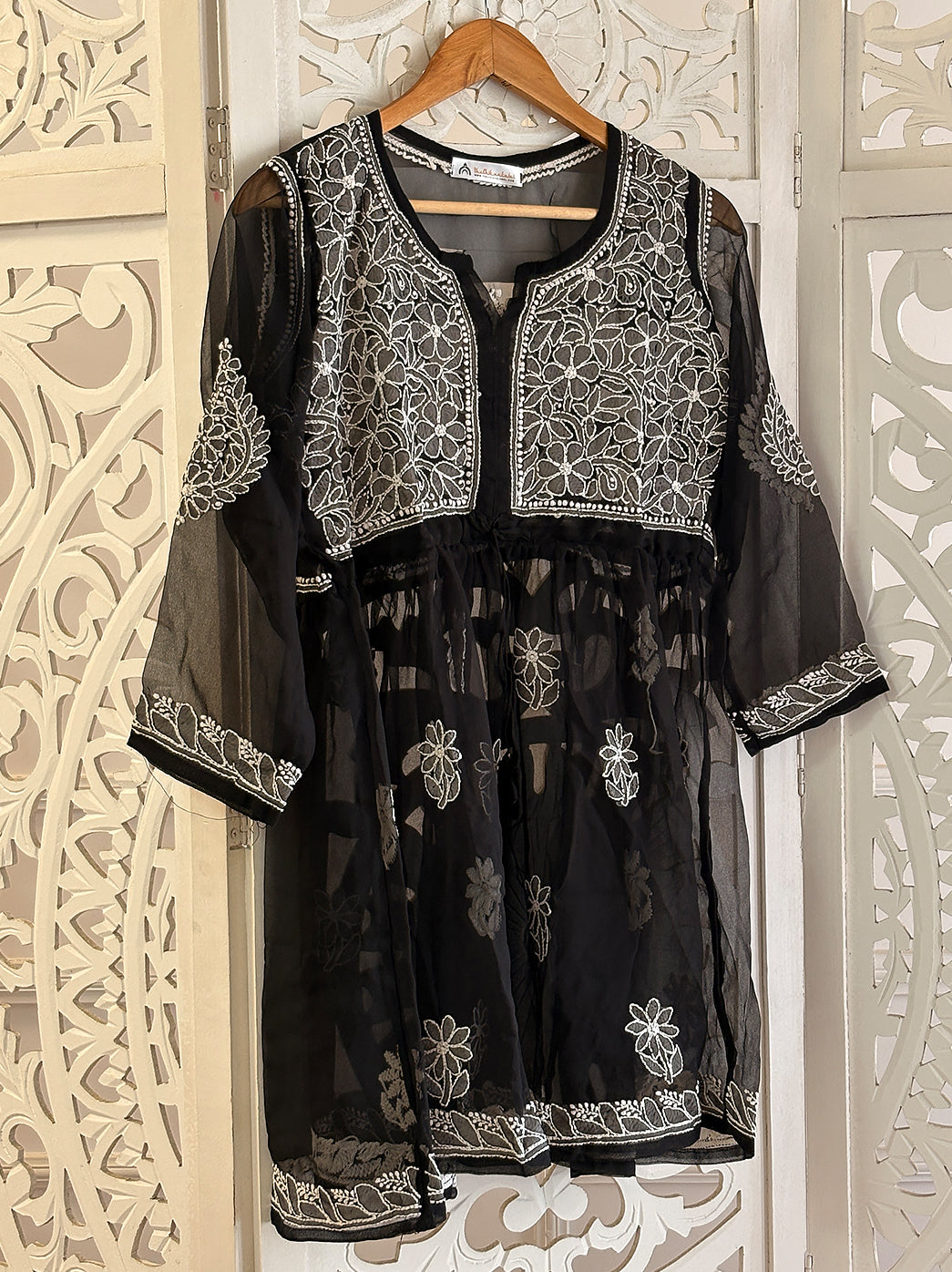 Black Georgette Chikankari Tunic Top