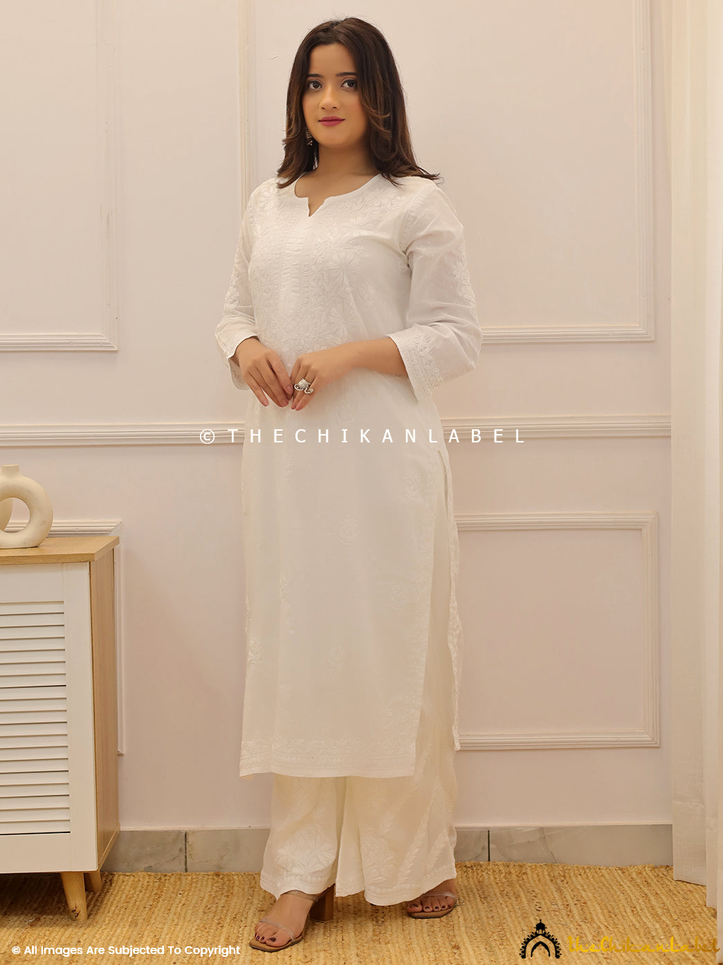 White Cotton Chikankari Straight Kurti