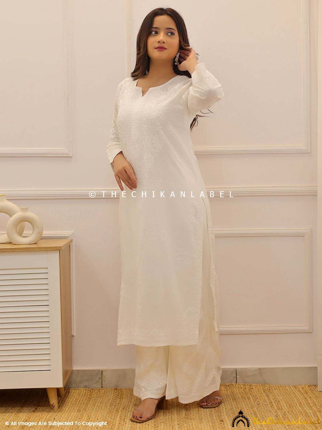 White Cotton Chikankari Straight Kurti