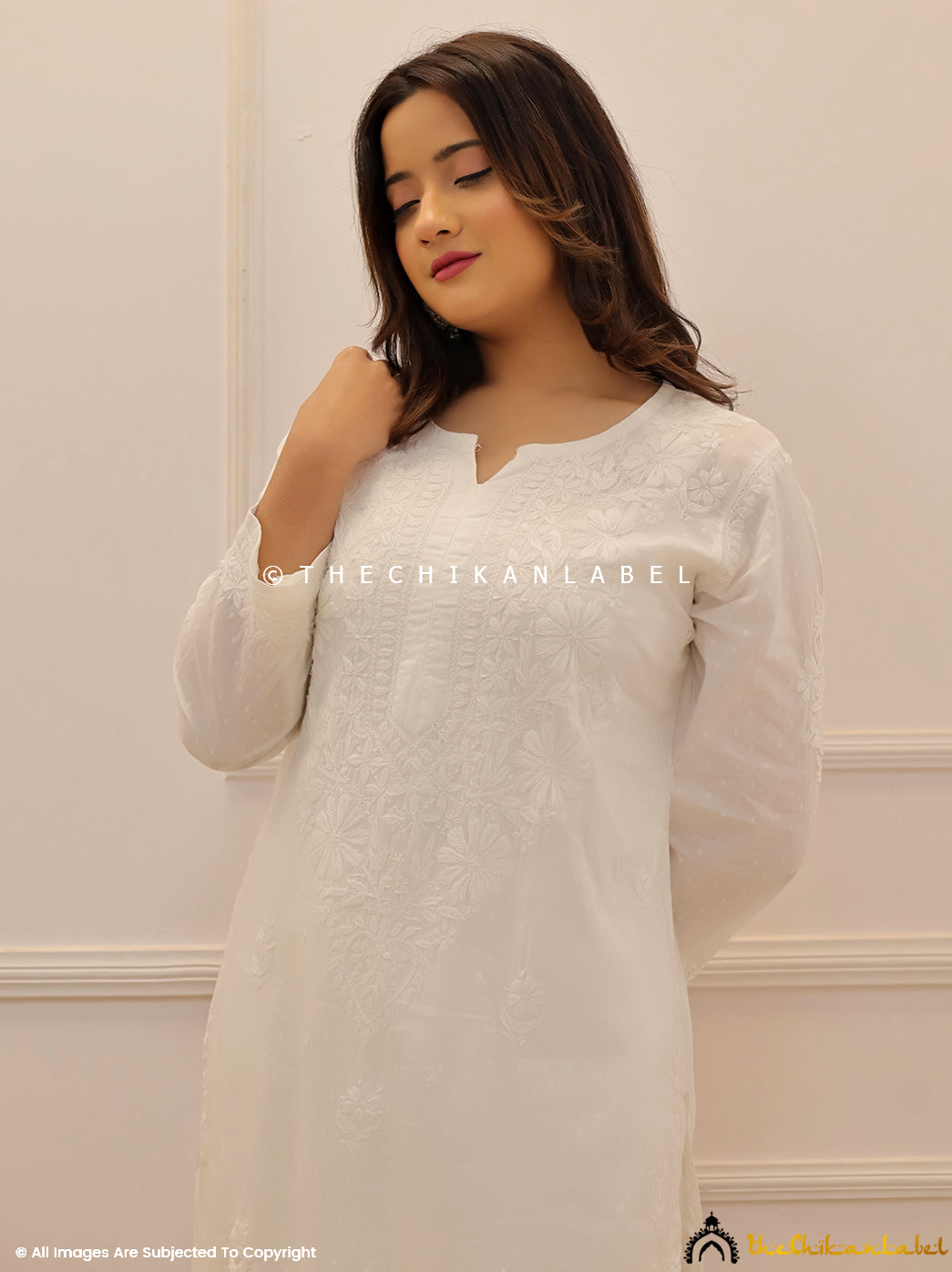White Cotton Chikankari Straight Kurti