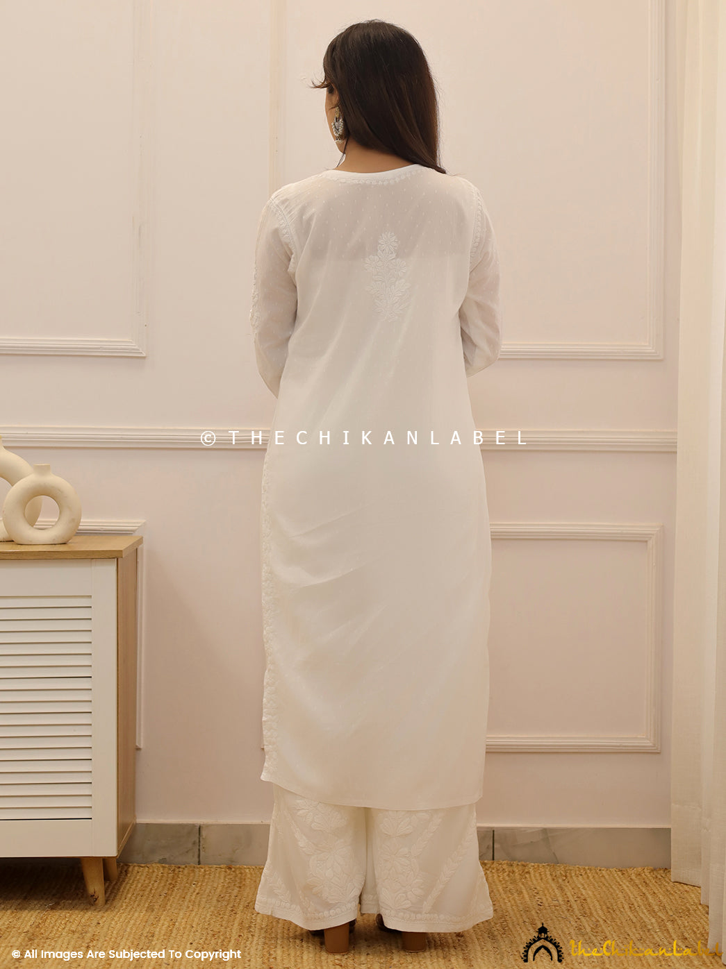 White Cotton Chikankari Straight Kurti