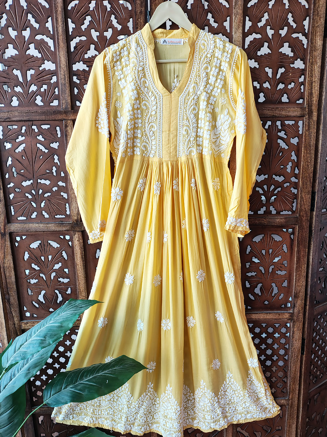 Yellow Modal Chikankari Anarkali Kurti