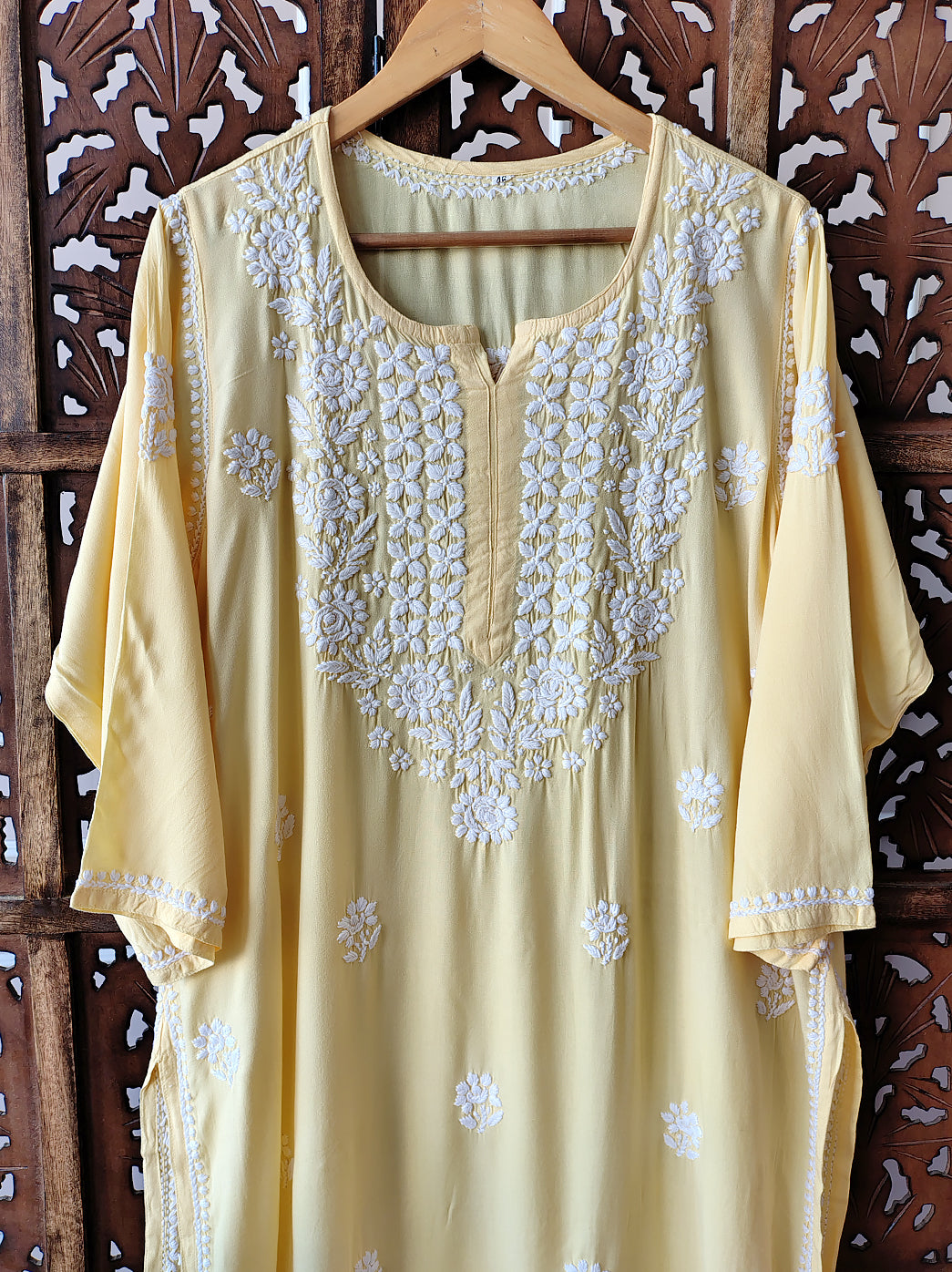 Yellow Rayon Chikankari Straight Kurti