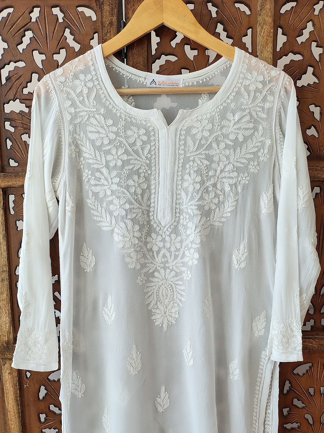 White Viscose Chikankari Short Kurti
