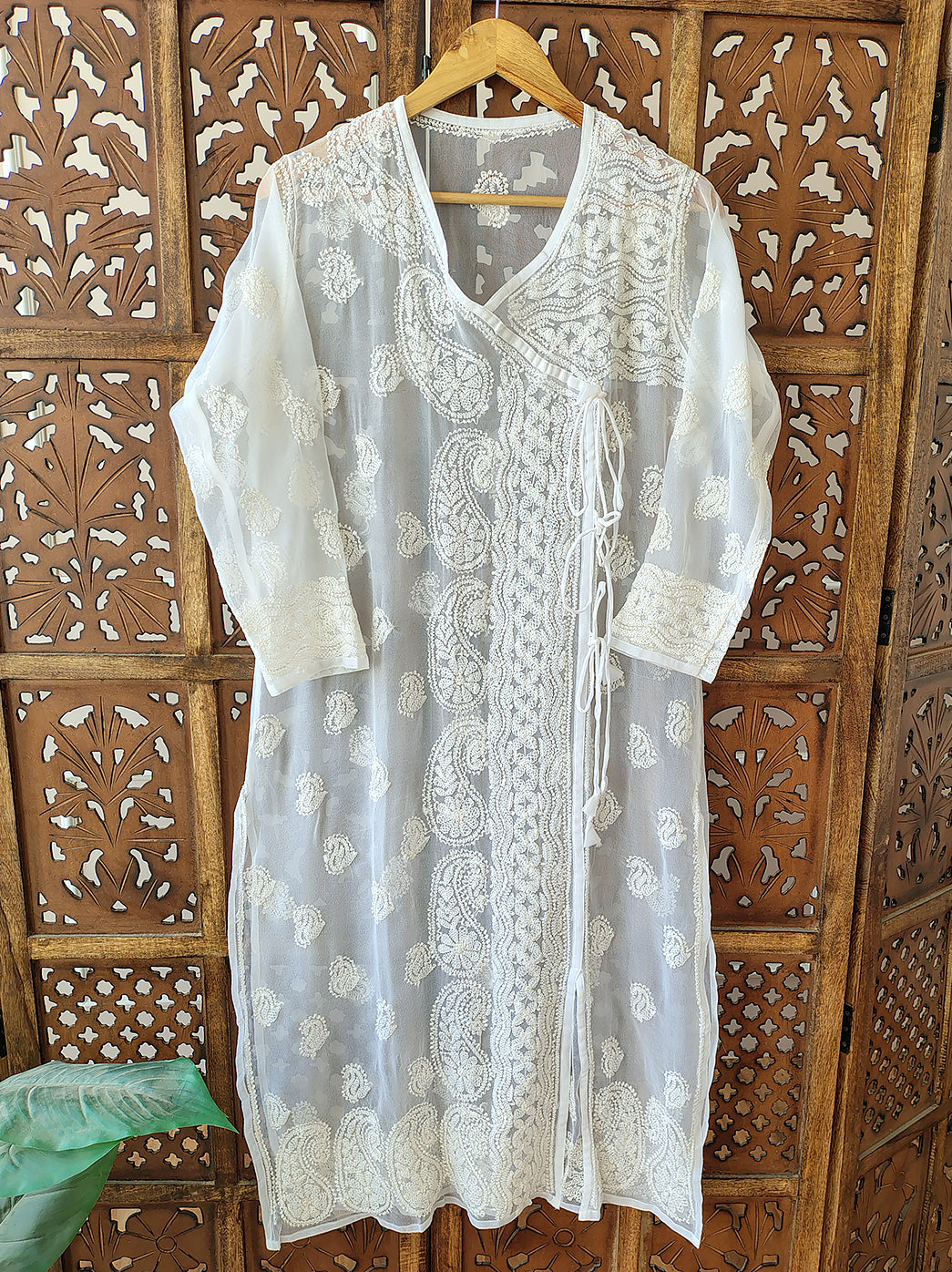 White Georgette Chikankari Angarkha Kurti