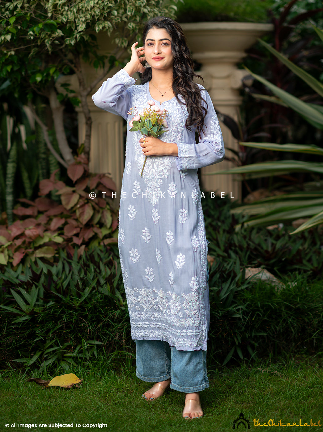 Lavender Nagma Modal Chikankari Straight Kurti