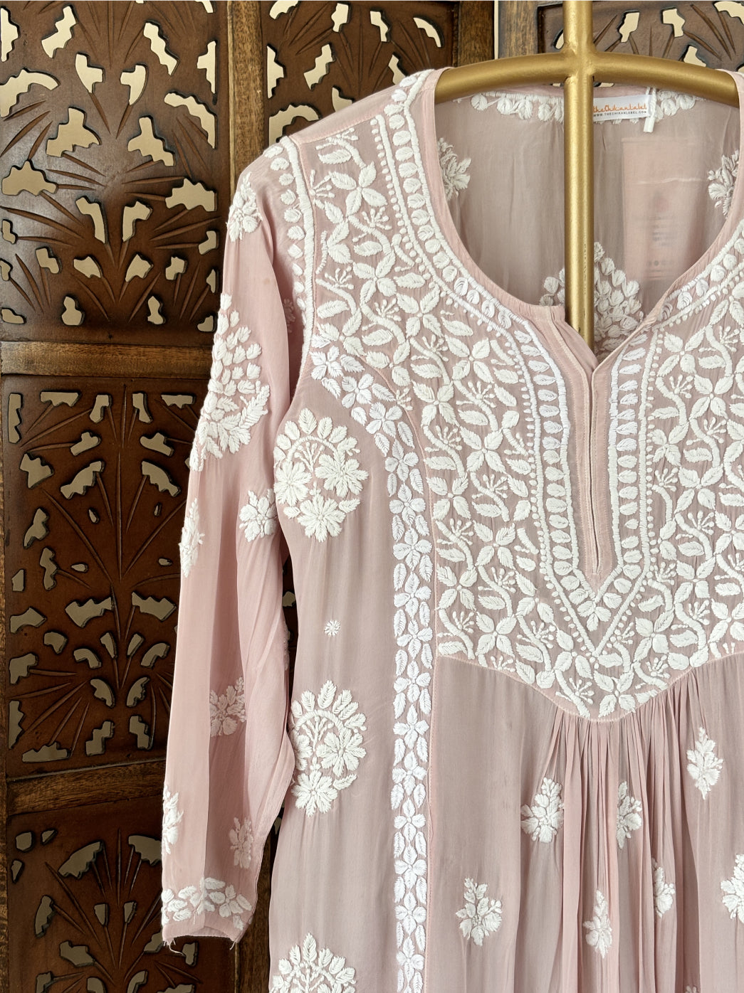 Beige Nabiha Crepe A-Line Chikankari Kurti