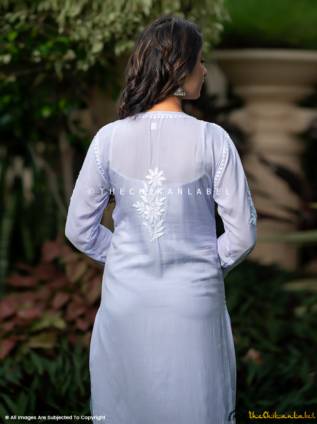 Lavender Nagma Modal Chikankari Straight Kurti