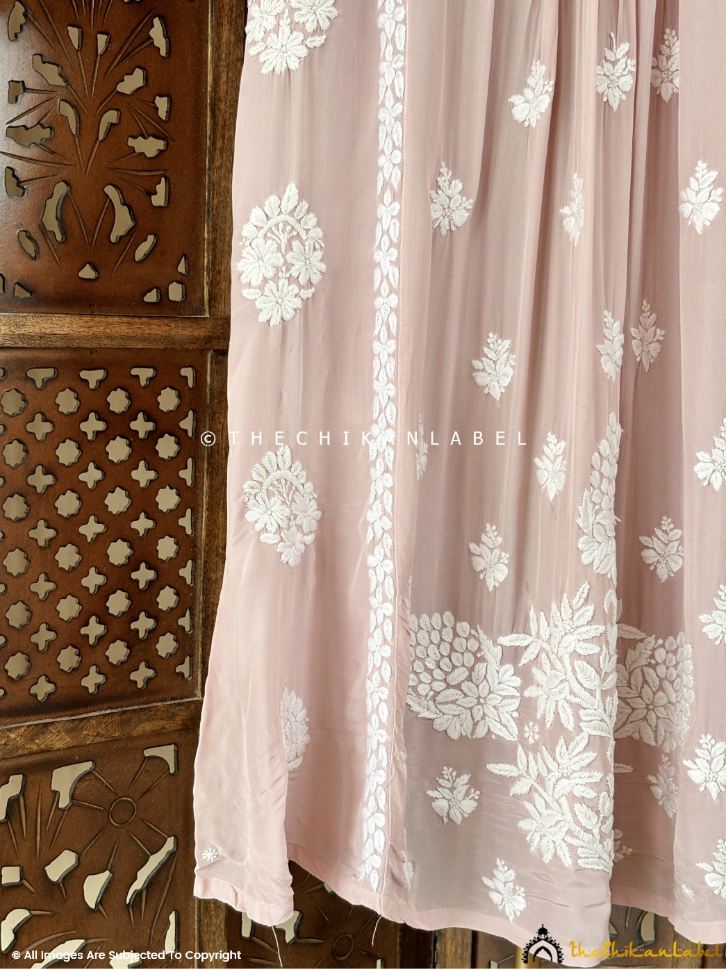 Beige Nabiha Crepe A-Line Chikankari Kurti