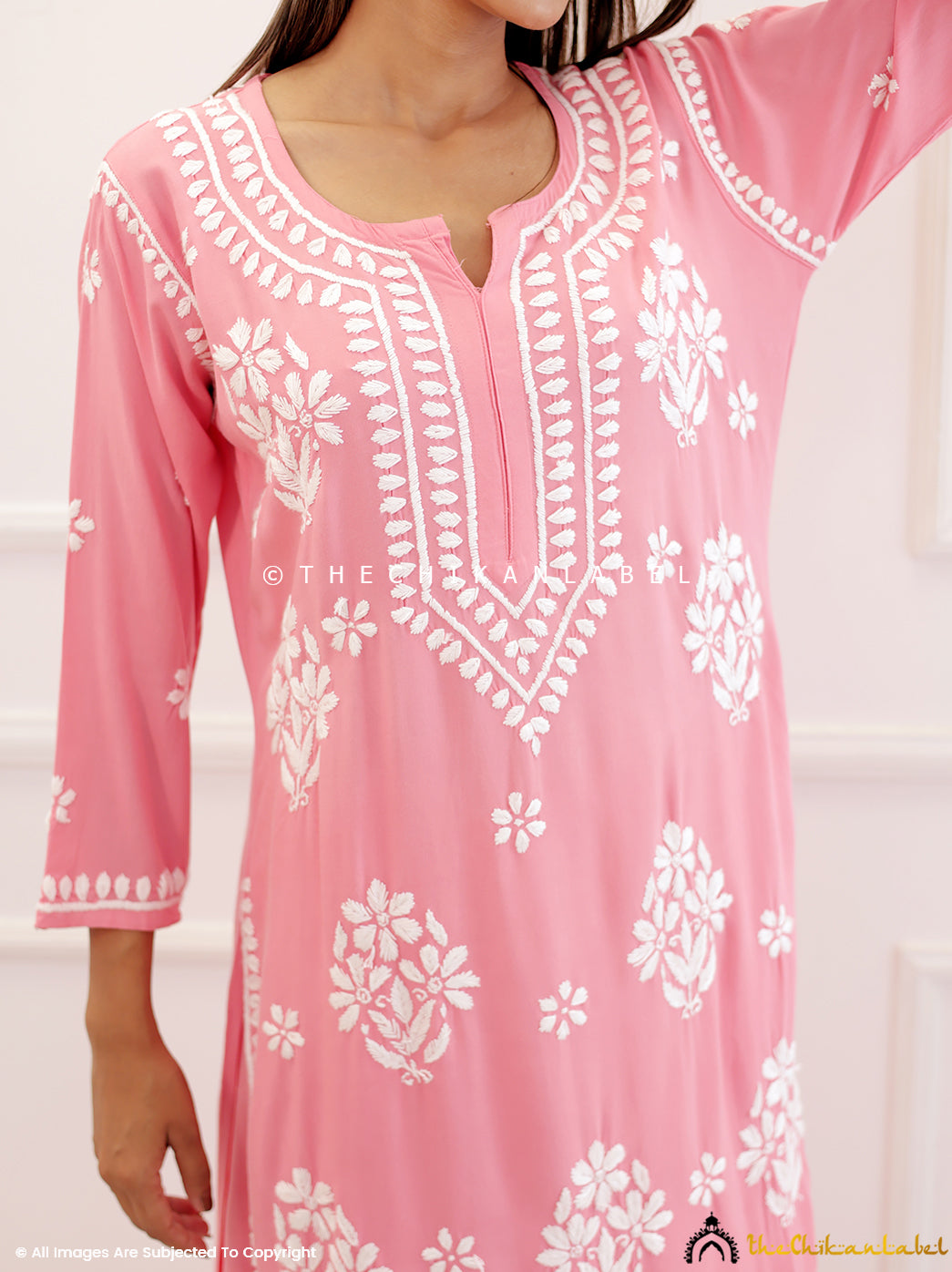 Peach Rayon Chikankari Kurti Palazzo Set