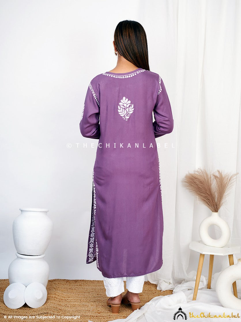 Mauve Binal Rayon Chikankari Straight Kurti