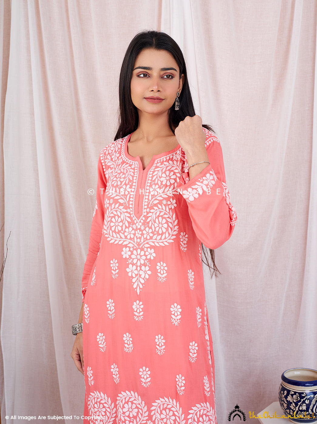 Peach Sun Modal Chikankari Kurta Garara Set ,Chikankari Kurta Garara Set in Modal fabric For Woman