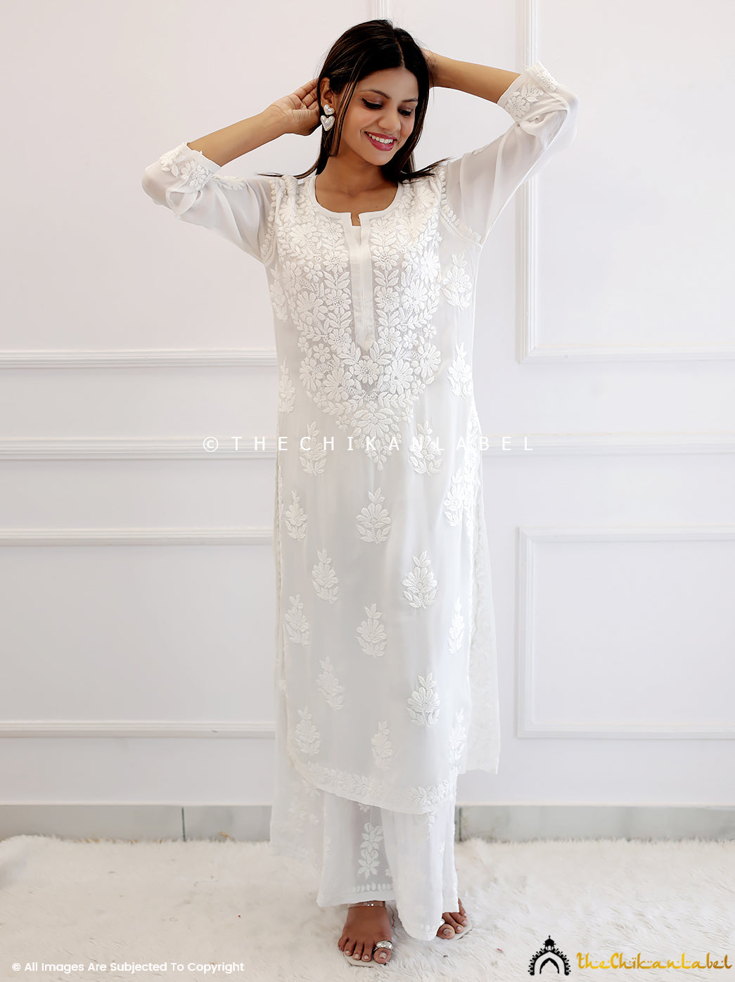 White Crepe Chikankari Straight Kurti